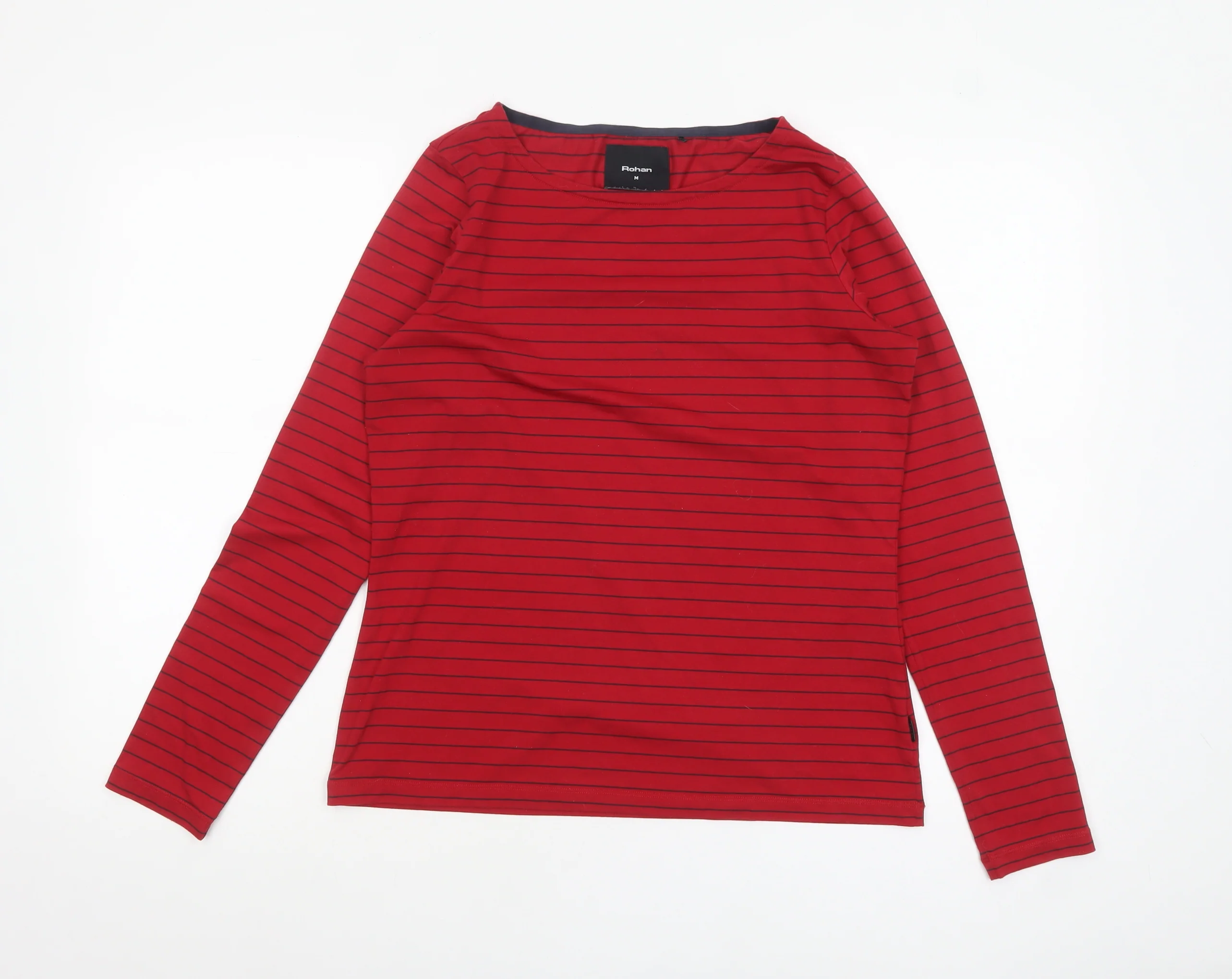Rohan Womens Red Striped Long Sleeve Basic Boat Neck Top M