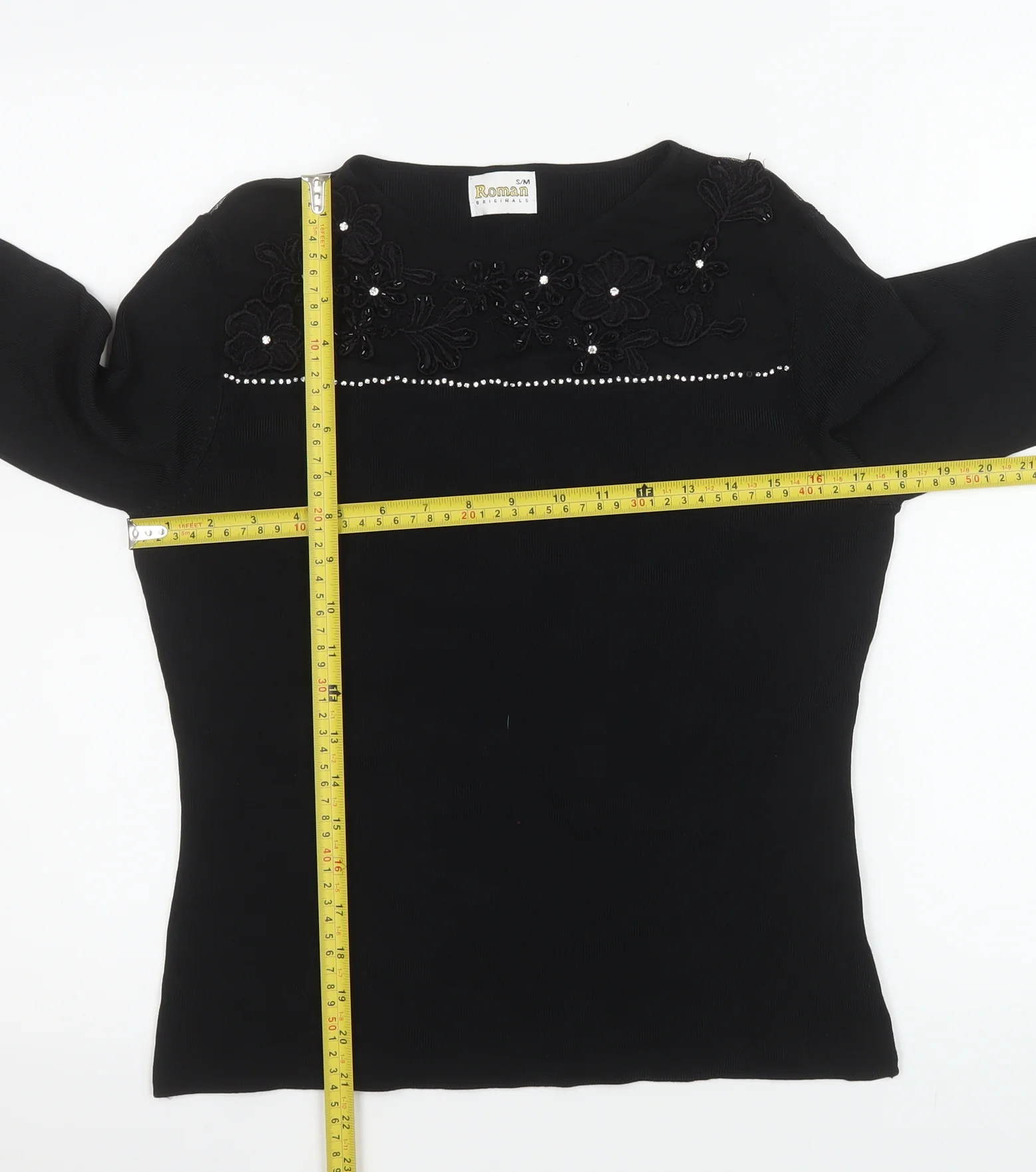Roman Originals Womens Black Beaded Long Sleeve Blouse S - Image 2