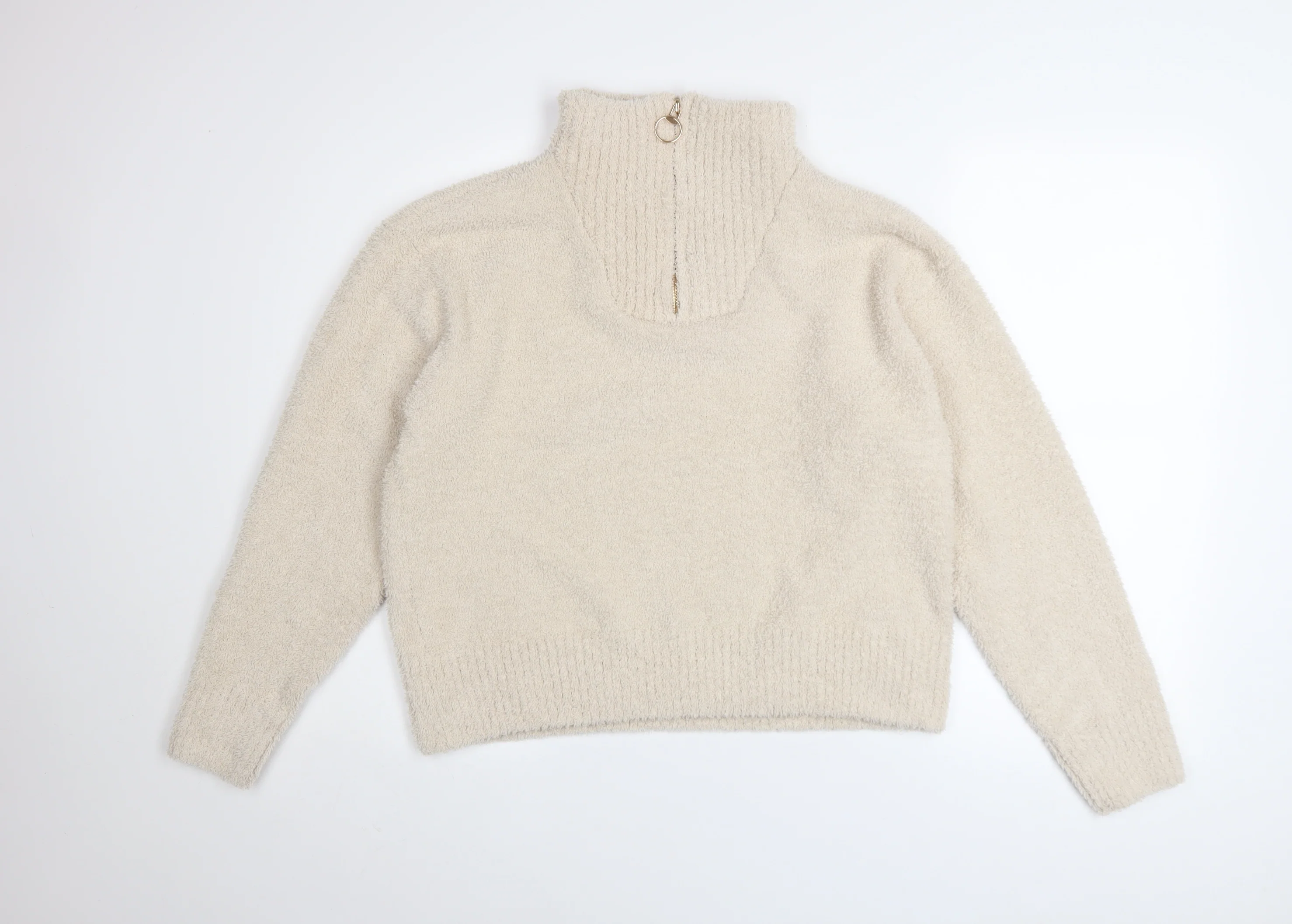 Roman Women Beige 1/4 Zip High Neck Pullover Sweater Size 16