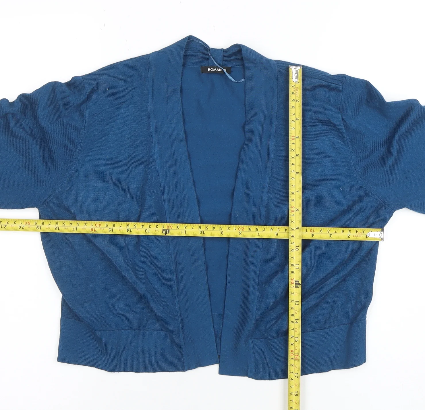 Roman Women Blue V-Neck Open Knit Cardigan Size 14 - Image 2
