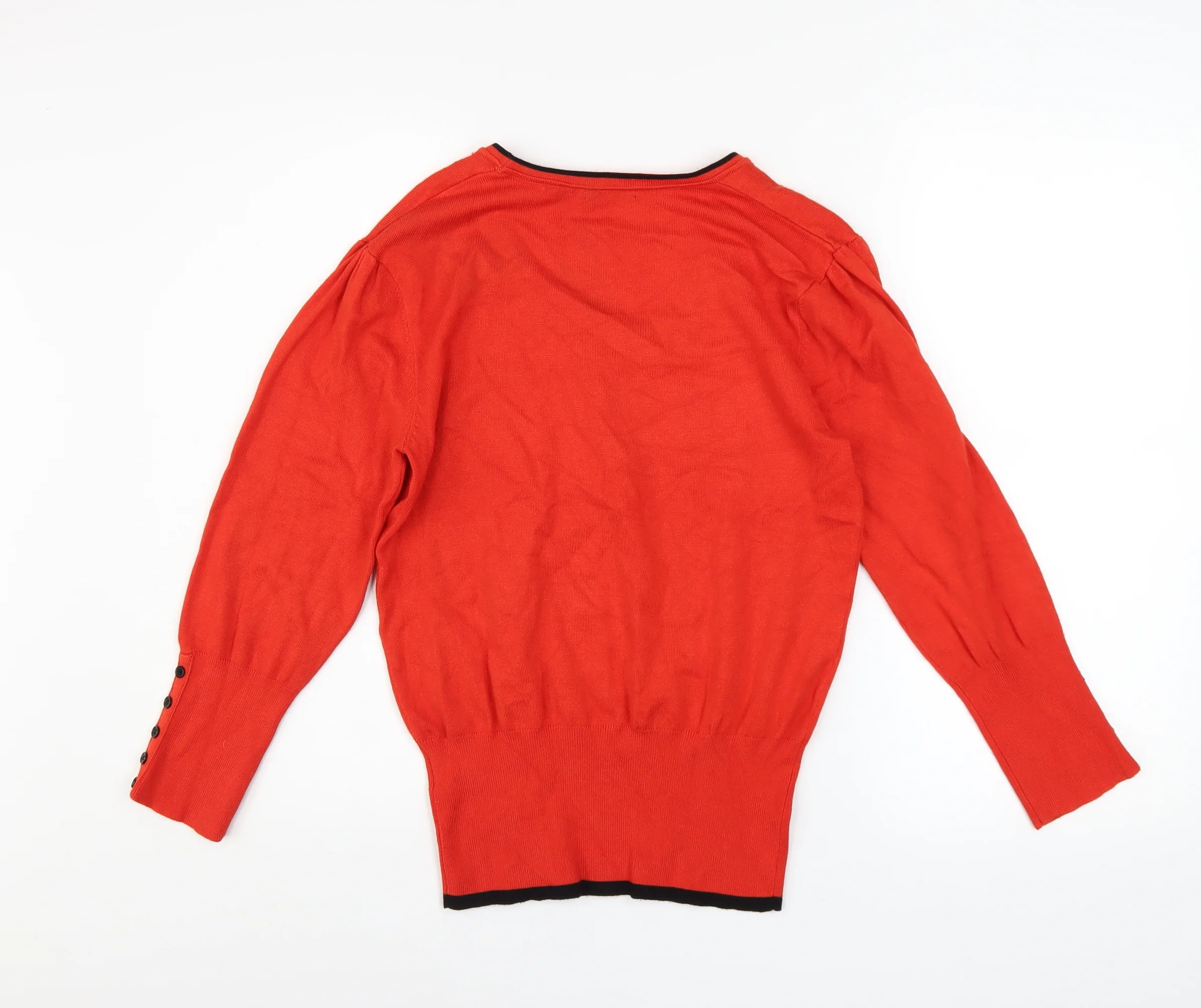 Roman Women Red Scoop Neck Button Detail Knit Jumper Size 12 - Image 3