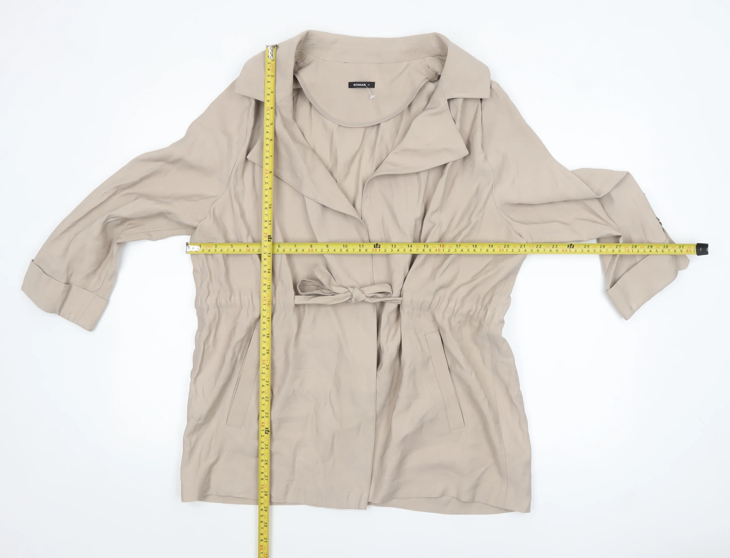 Roman Women’s Beige Mid-Length Belted Trench Coat Size 16 - Image 2