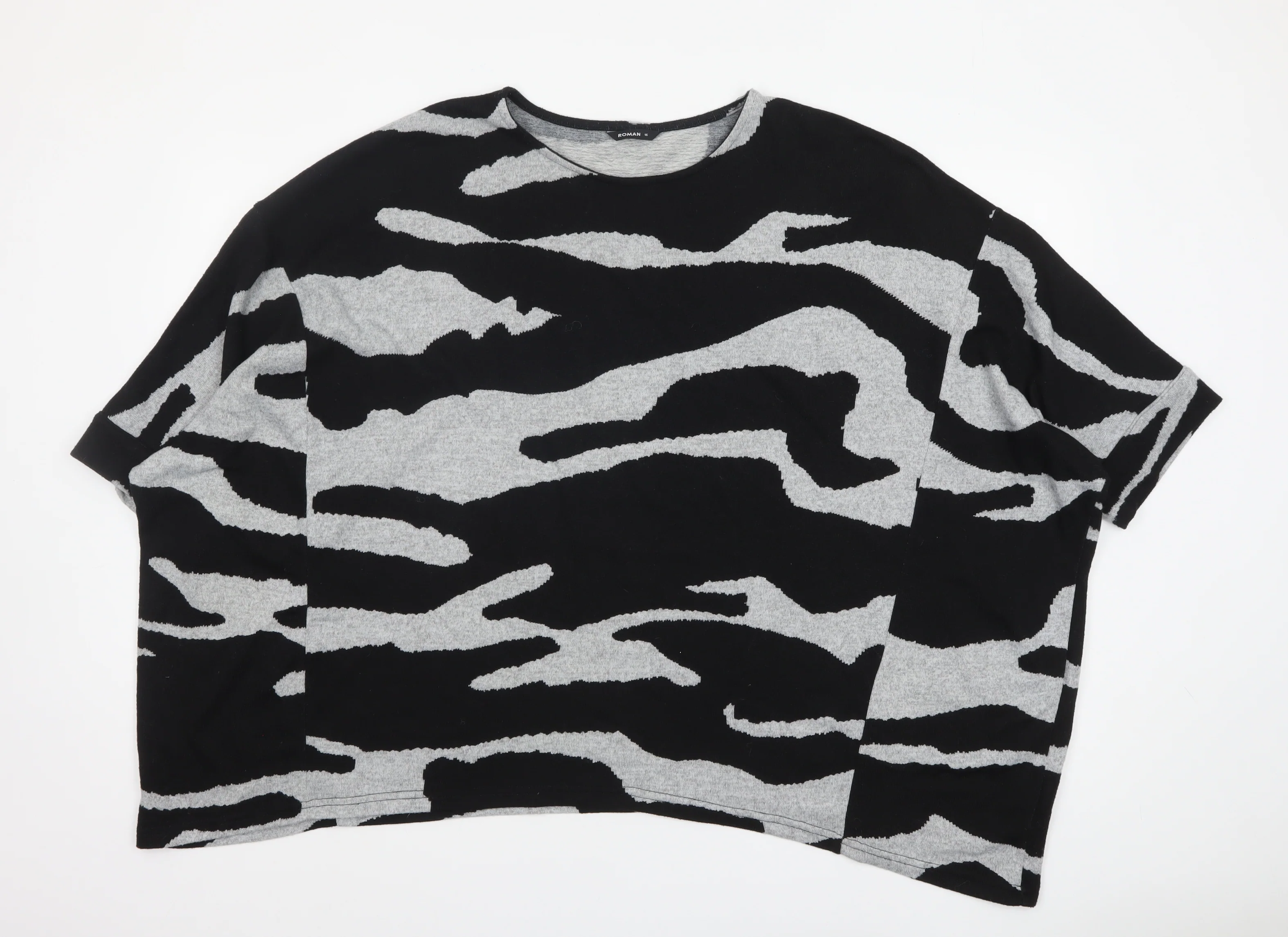 Roman Women’s Black Grey Animal Print Relaxed Jersey T-Shirt Size 16