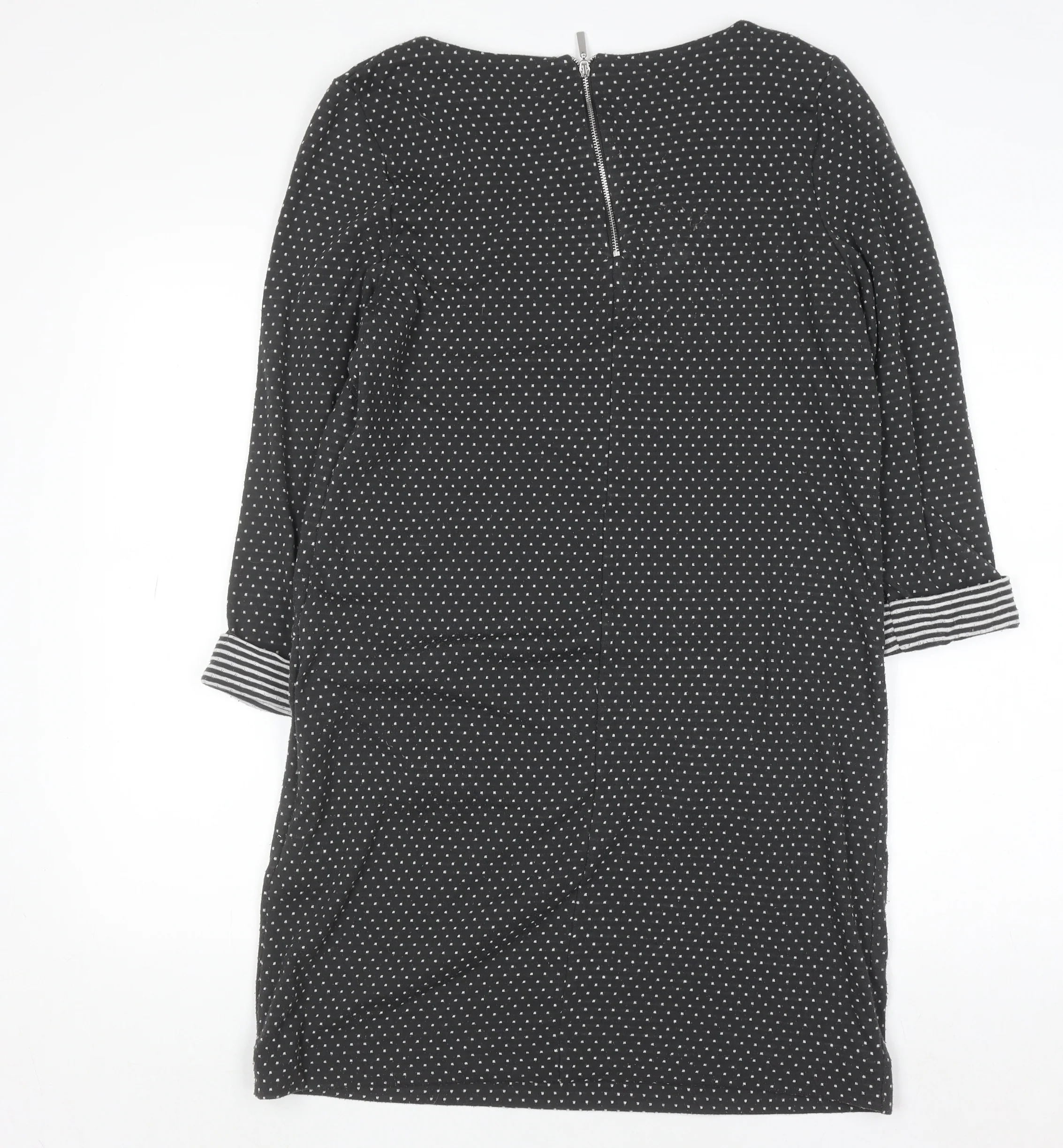 Roman Women’s Black Polka Dot Shift Dress Size 14 3/4 Sleeve Zip Back - Image 3