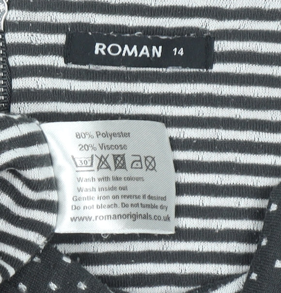 Roman Women’s Black Polka Dot Shift Dress Size 14 3/4 Sleeve Zip Back - Image 4