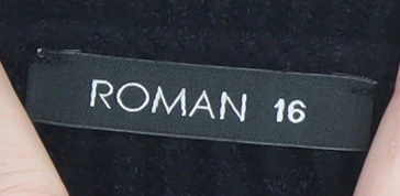 Roman Women’s Black V-Neck Long Sleeve Ribbed Pullover Jumper Size 16 - Image 4