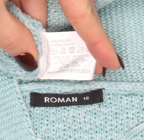 Roman Women’s Blue Knit Open Front Cardigan Size 18 - Image 4