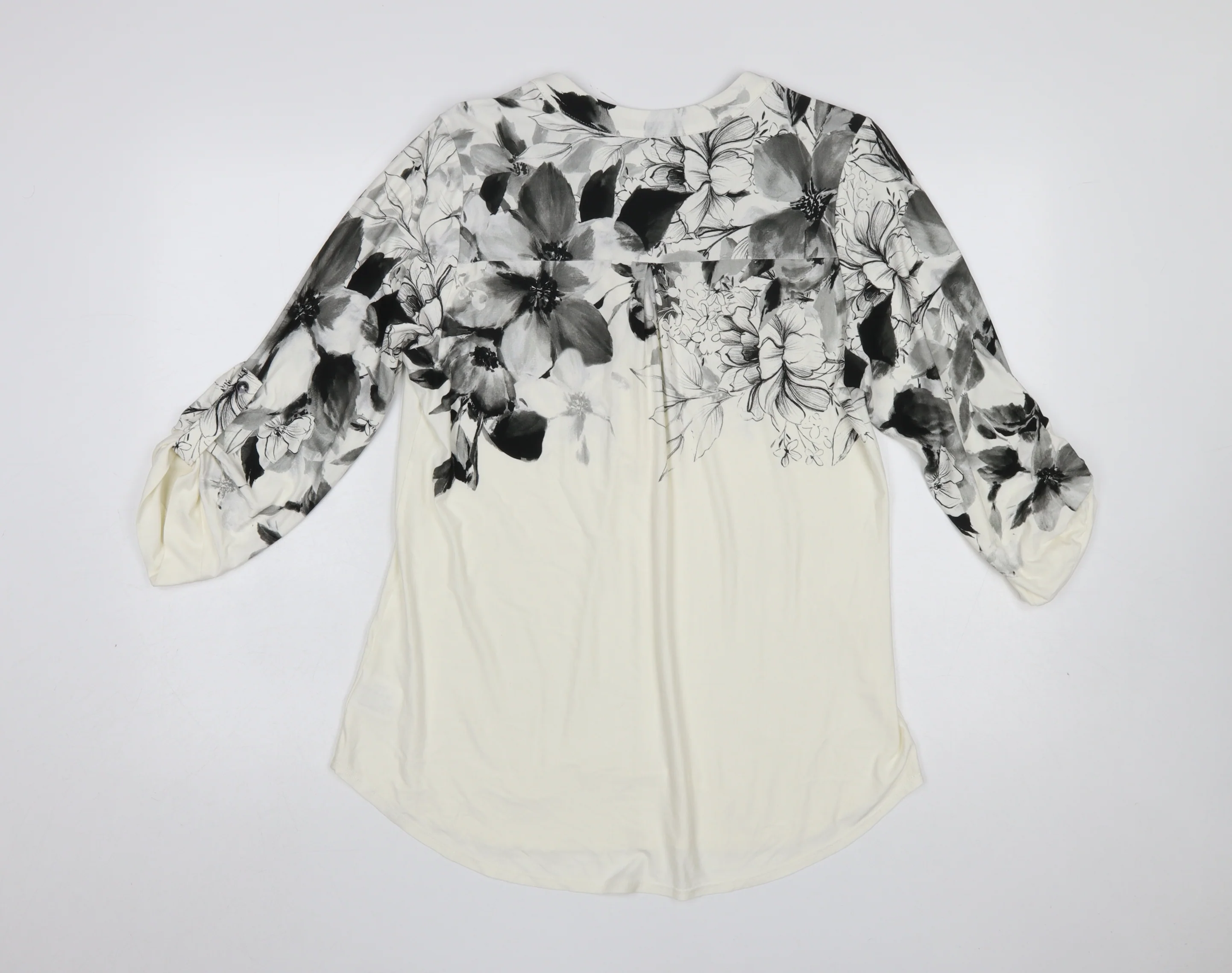 Roman Women’s Ivory Floral V-Neck 3/4 Sleeve Tunic Blouse Size 10 - Image 3