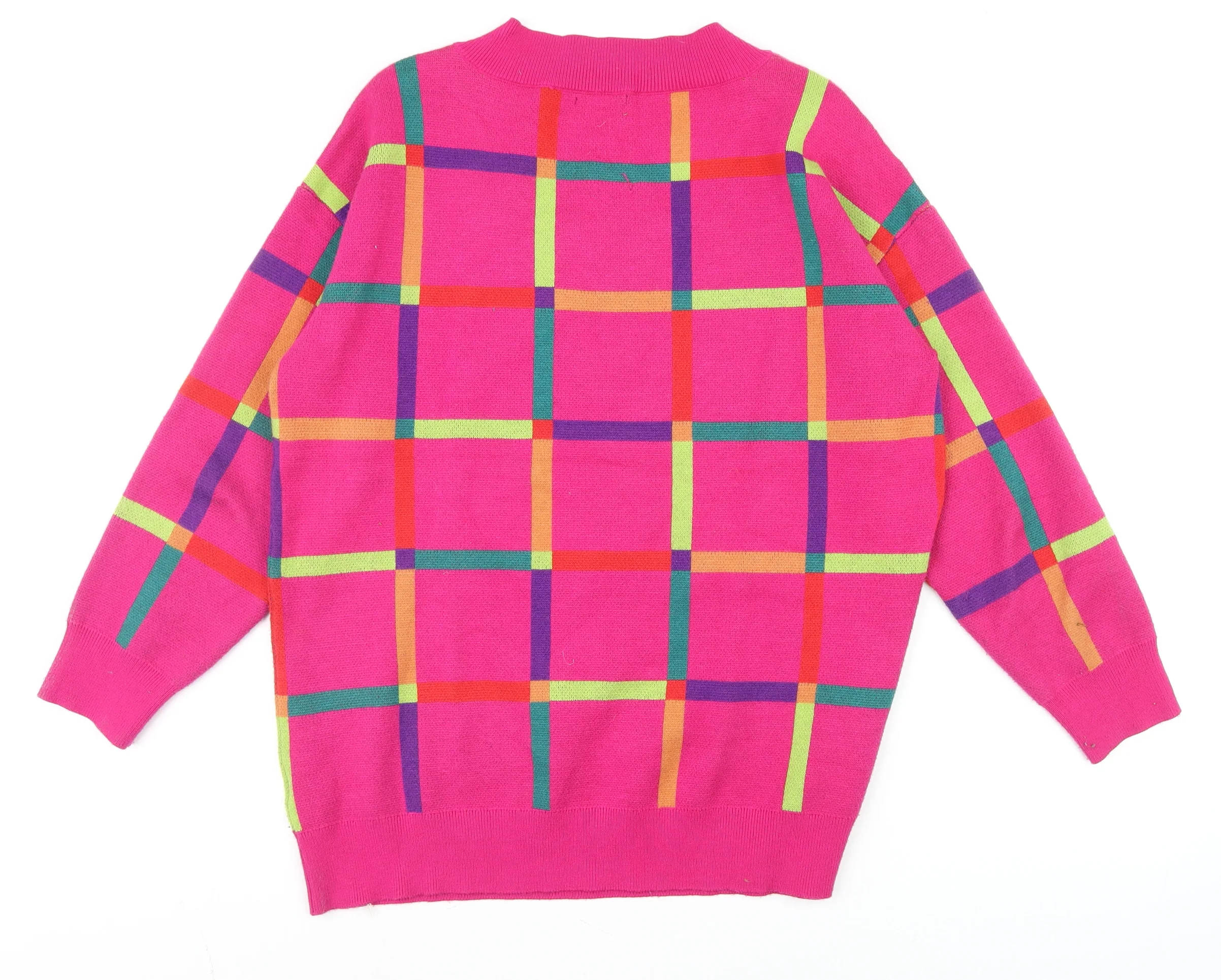 Roman Women’s Pink Check V-Neck Long Sleeve Pullover Jumper Size 14 - Image 3