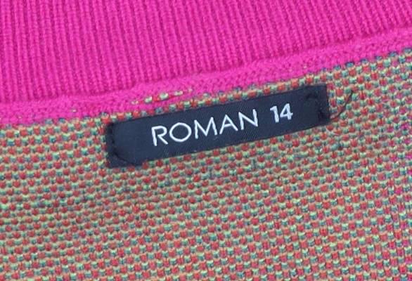Roman Women’s Pink Check V-Neck Long Sleeve Pullover Jumper Size 14 - Image 4