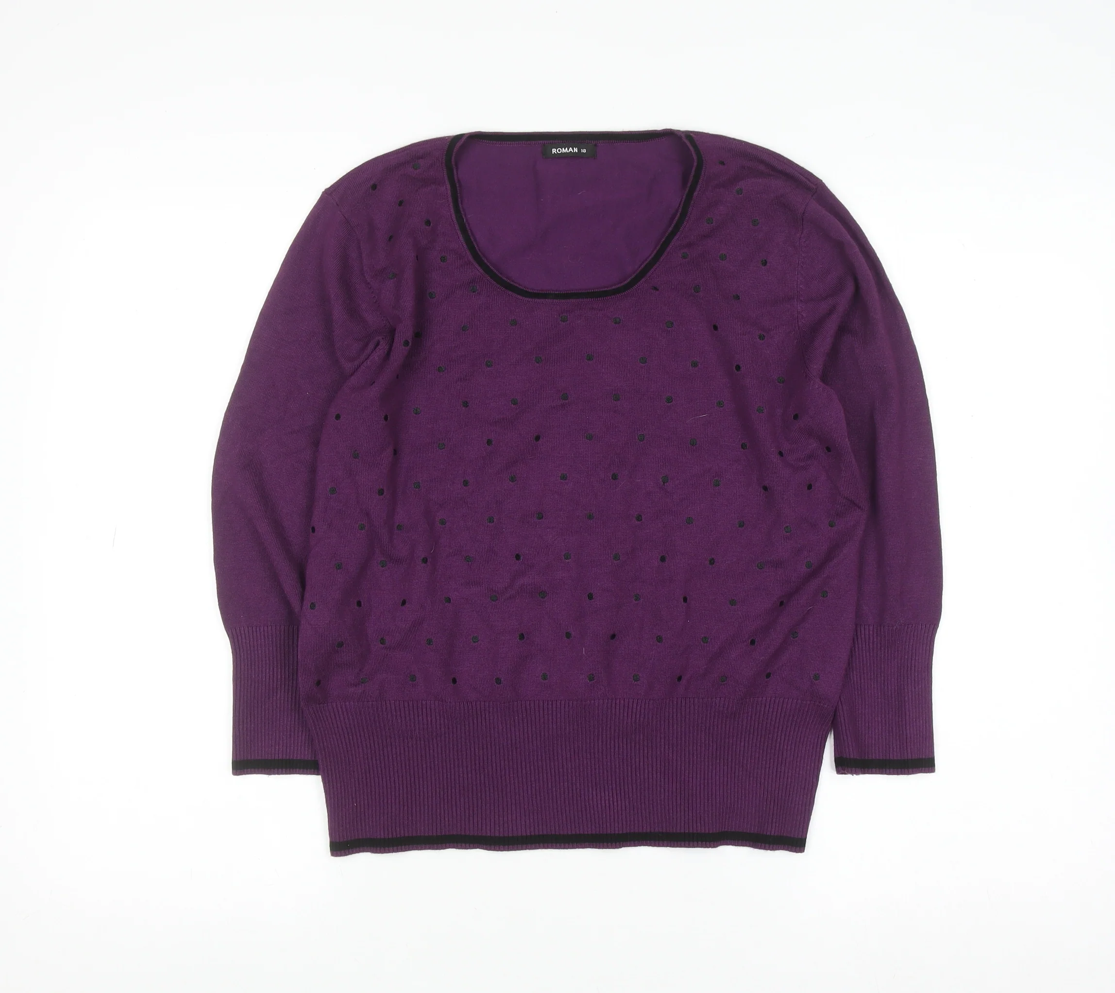 Roman Women’s Purple Polka Dot Scoop Neck Long Sleeve Jumper Size 18
