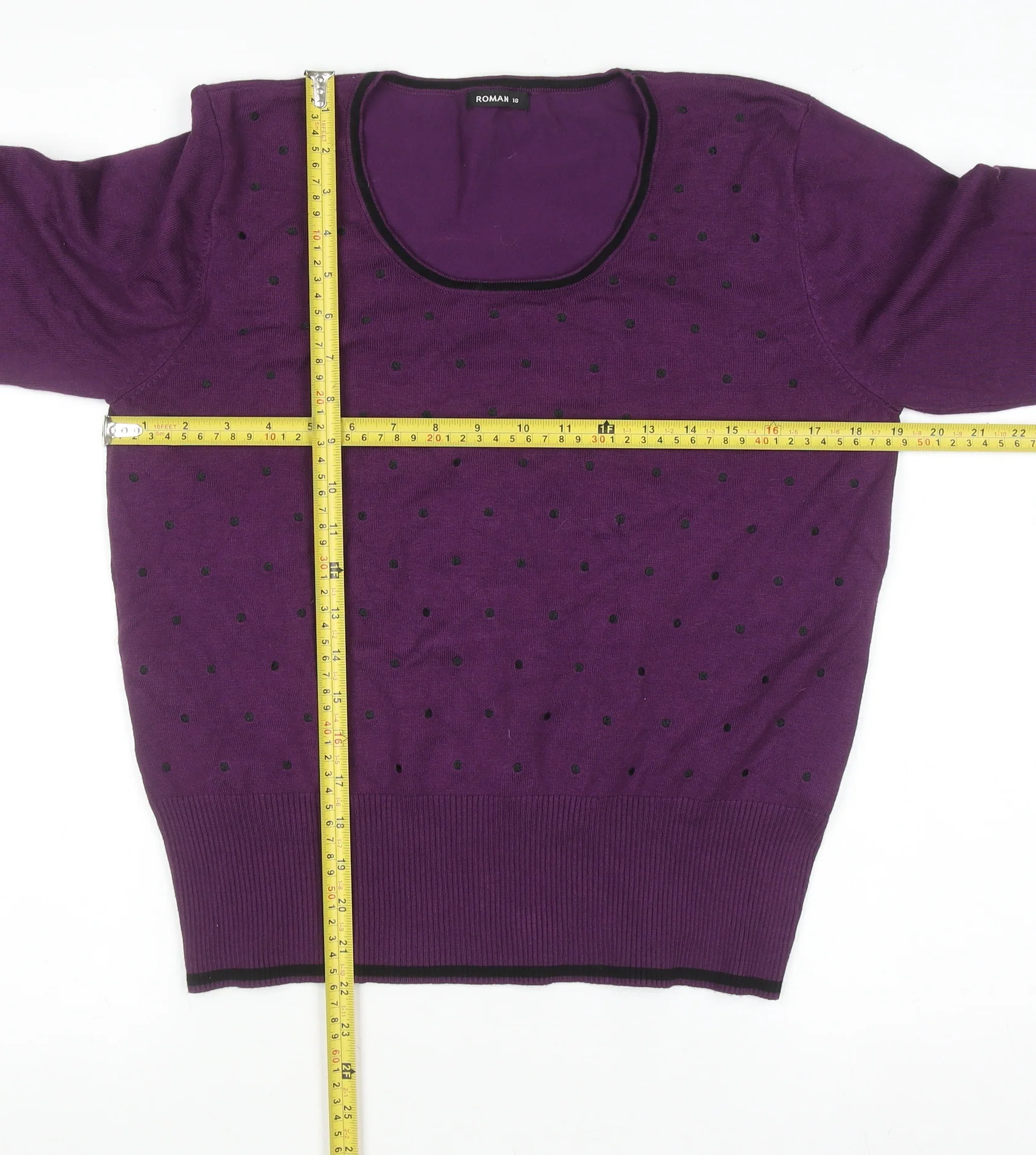 Roman Women’s Purple Polka Dot Scoop Neck Long Sleeve Jumper Size 18 - Image 2