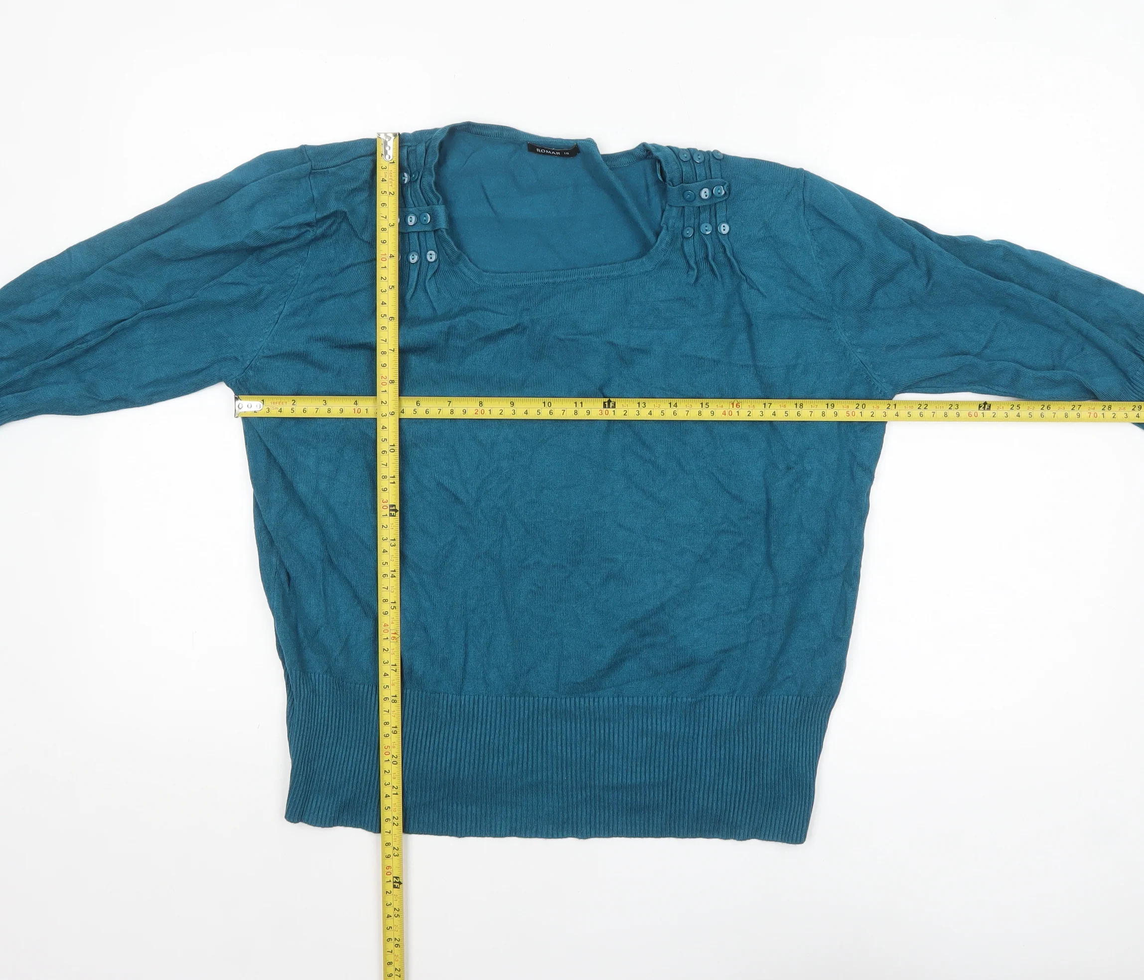 Roman Womens Blue Size 18 Square Neck Button Detail Pullover Jumper - Image 2