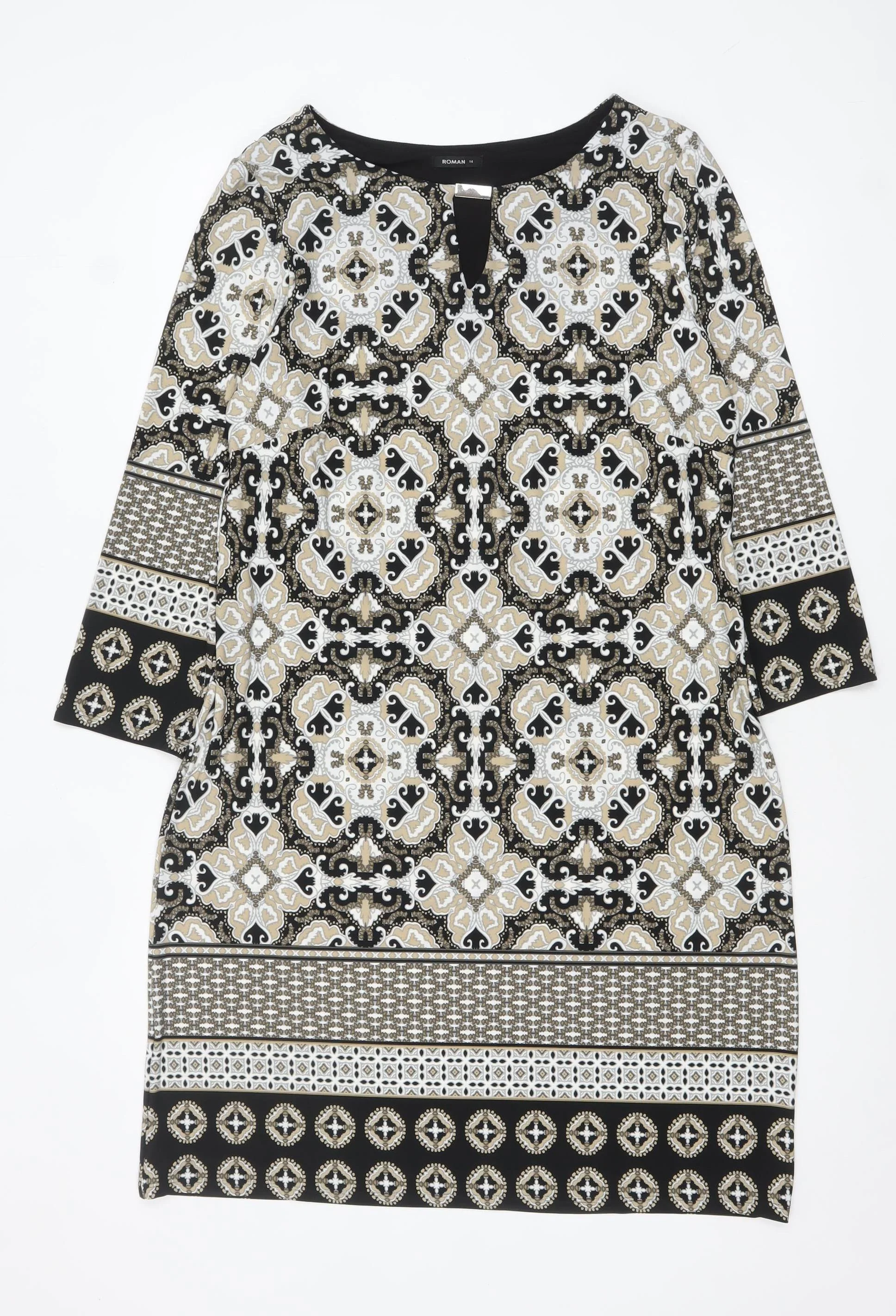 Roman Womens Multicoloured Geometric Shift Dress Size 14
