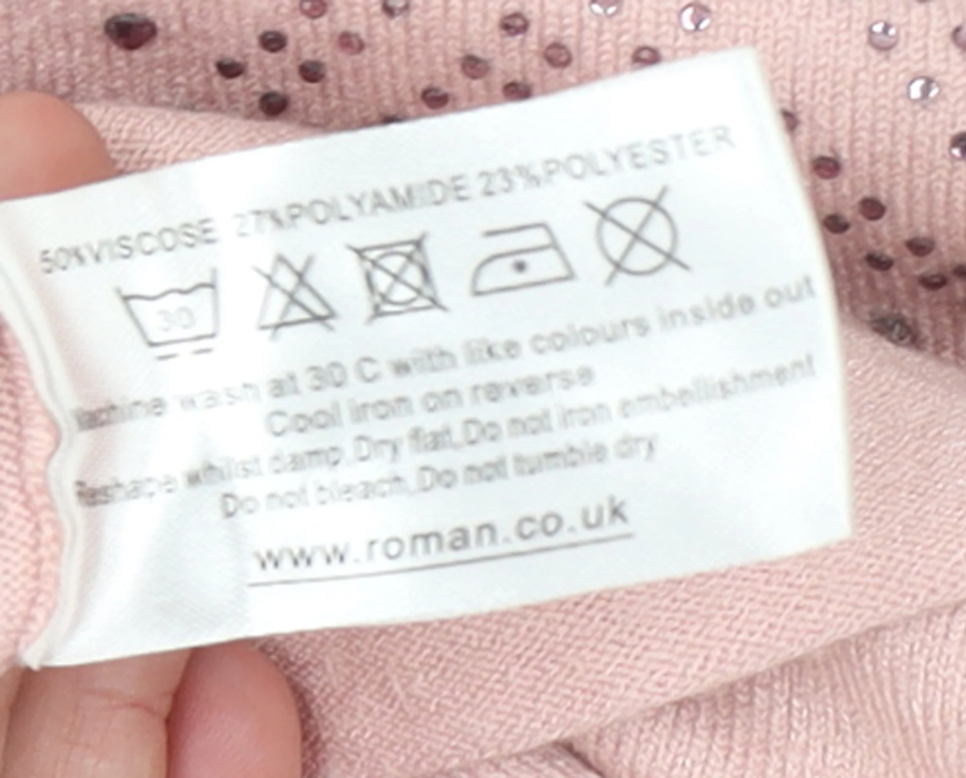 Roman Womens Pink Mock Neck Rhinestone Knit Jumper Size 14 - Image 5