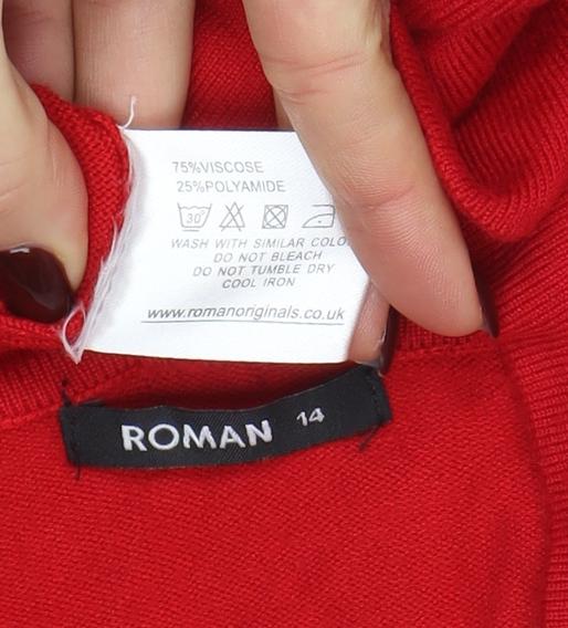 Roman Women's Red V-Neck Knit Long Sleeve Cardigan Size 14 - Image 4