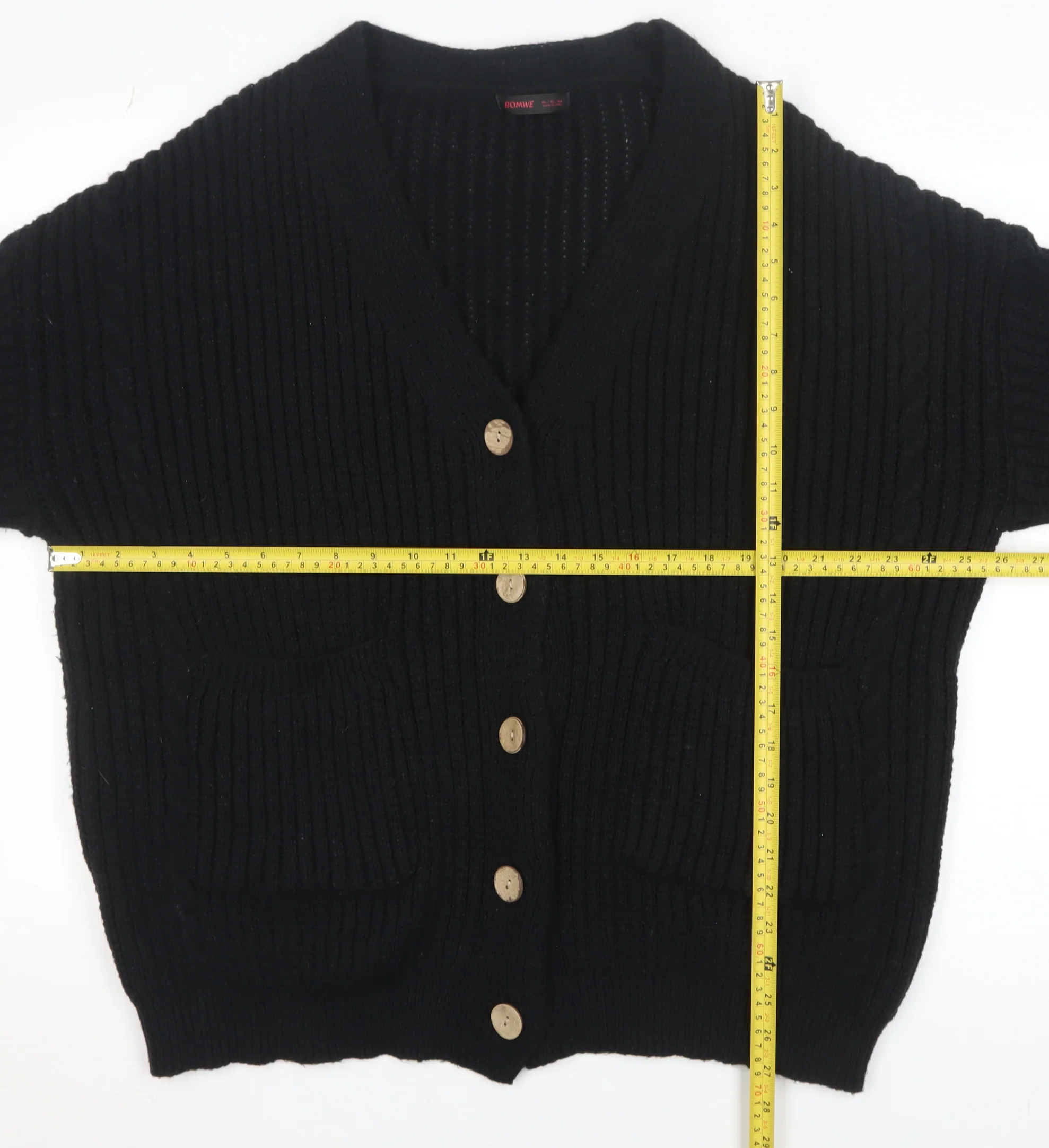 ROMWE Women's Black Chunky Knit Button Cardigan Size 12 - Image 2