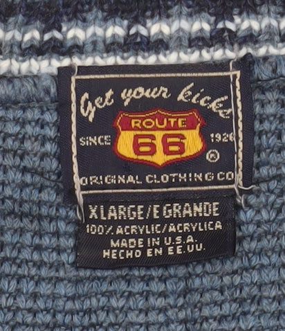 Route 66 Men's Blue Fair Isle V-Neck Acrylic Pullover Jumper XL - Image 4