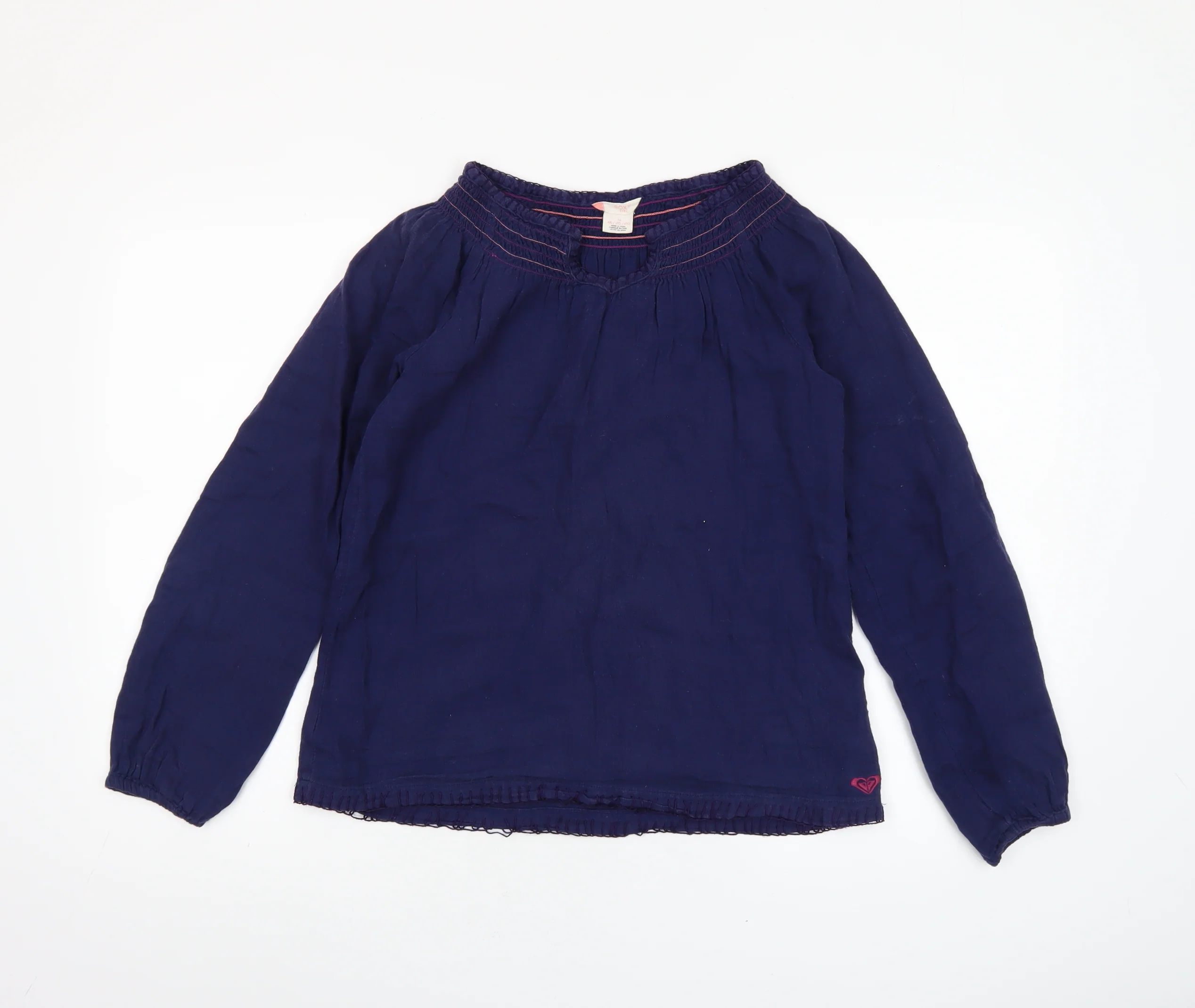 Roxy Girls Blue Cotton Long Sleeve Tunic Blouse Size 16 Years