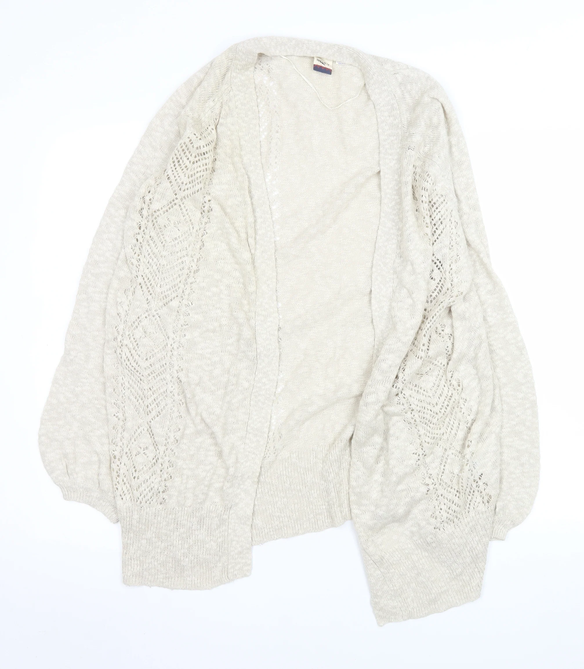 Roxy Women Beige Open Knit Long Sleeve Cardigan XL