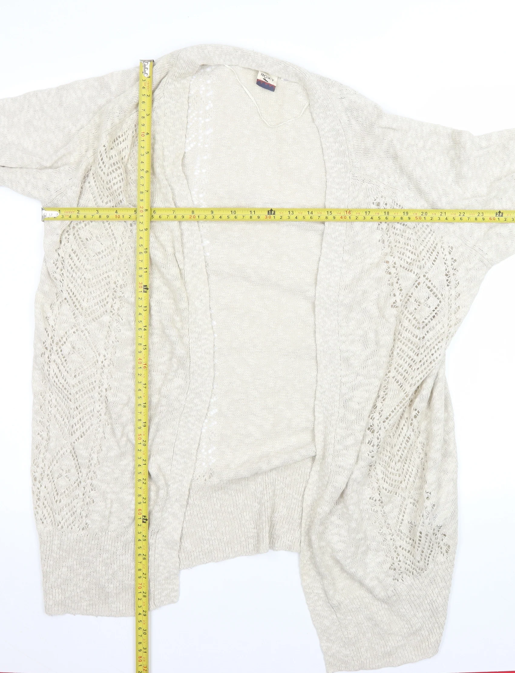 Roxy Women Beige Open Knit Long Sleeve Cardigan XL - Image 2