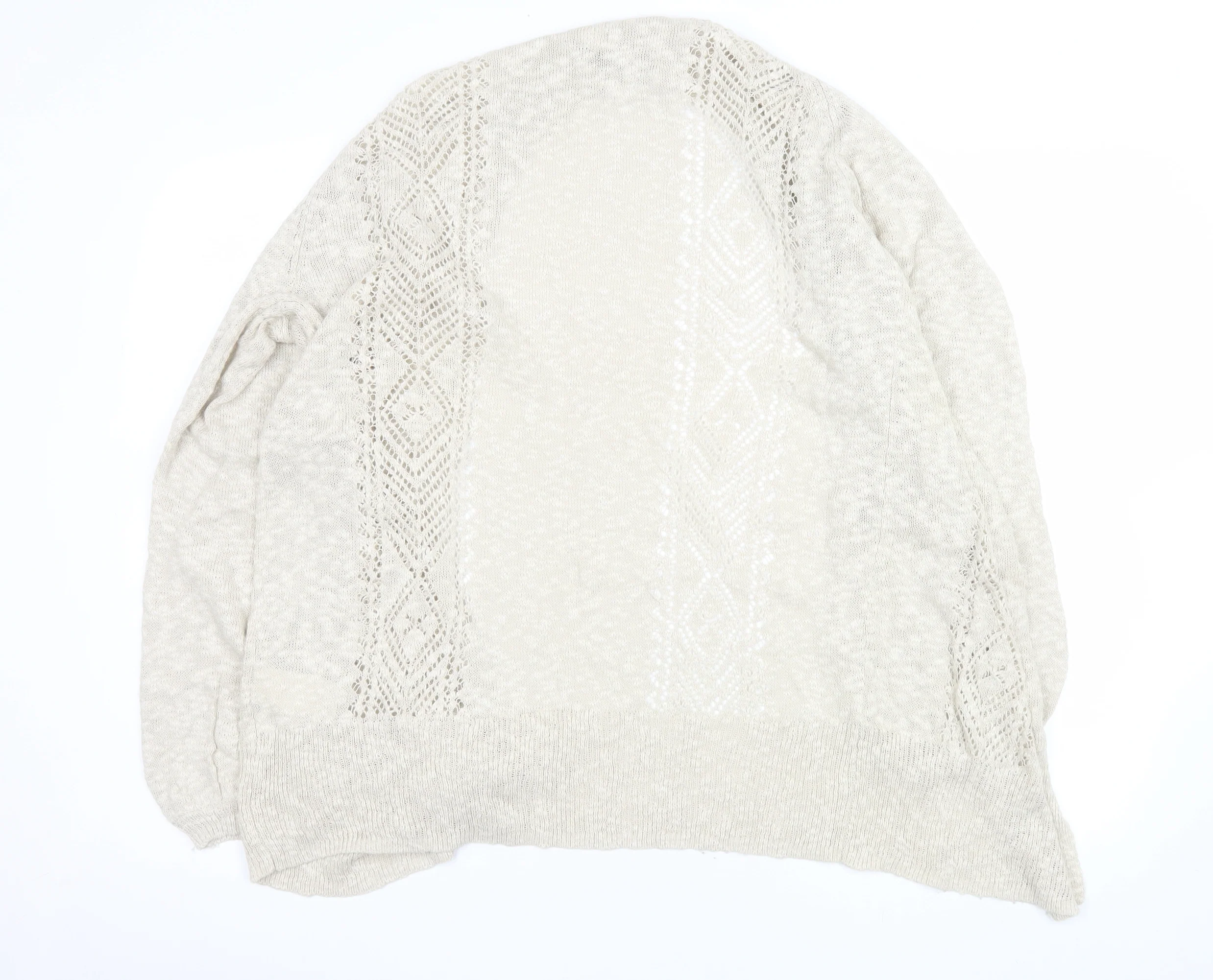 Roxy Women Beige Open Knit Long Sleeve Cardigan XL - Image 3