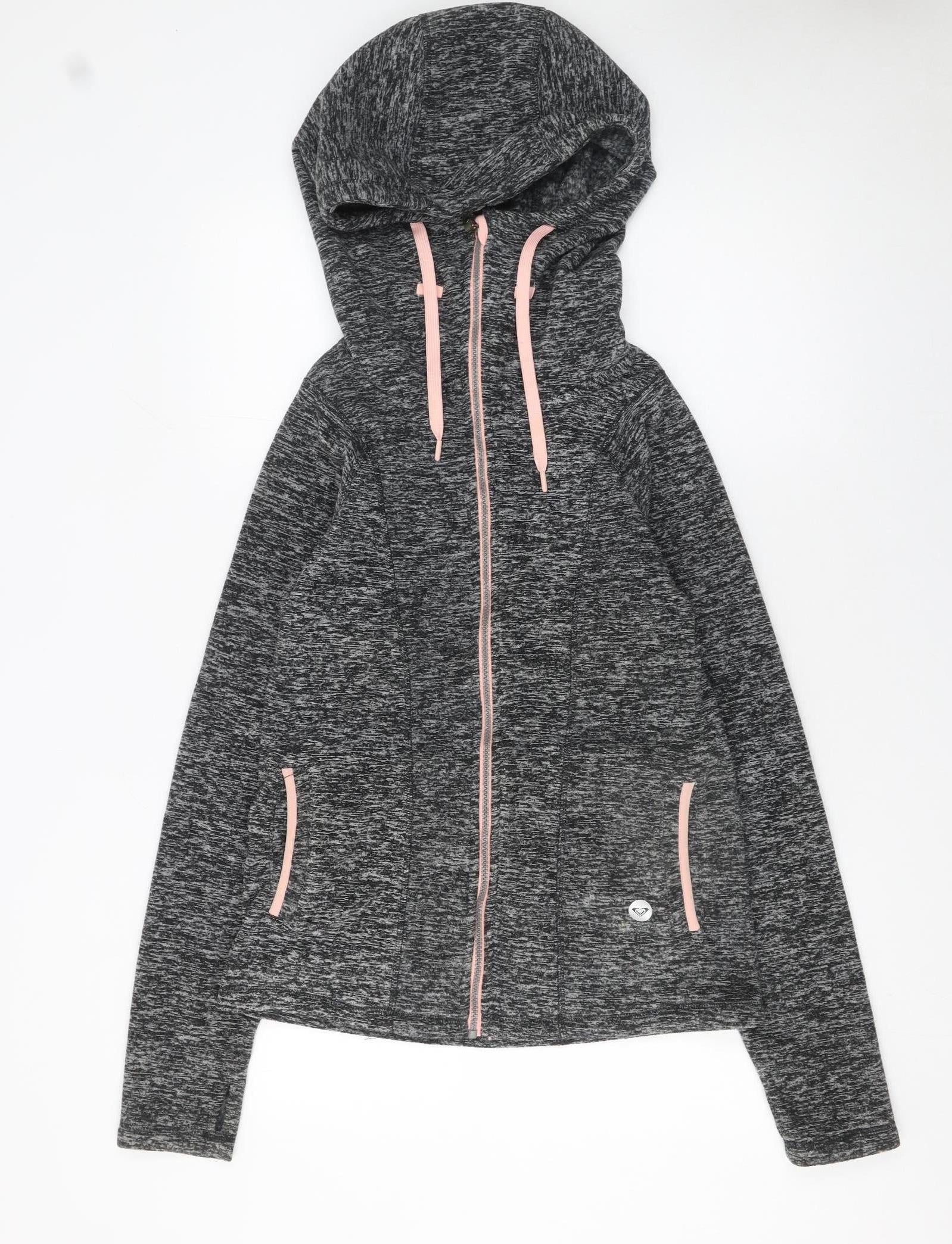 Roxy Women's Grey Full Zip Hoodie Small Polyester Hooded Sweatshirt