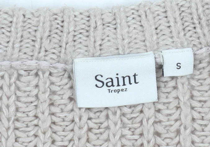 Saint Tropez Beige Chunky Knit Crew Neck Jumper Women’s Size S - Image 4