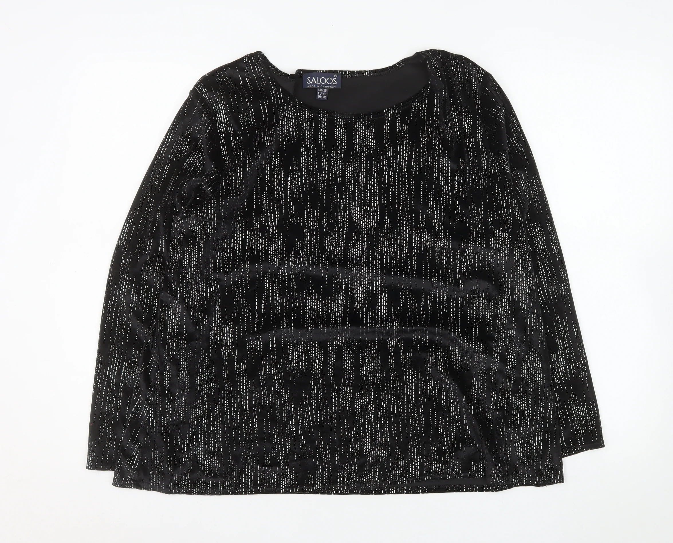 Saloos Women’s Black Glitter Velvet Tunic Blouse Size 20 Long Sleeve