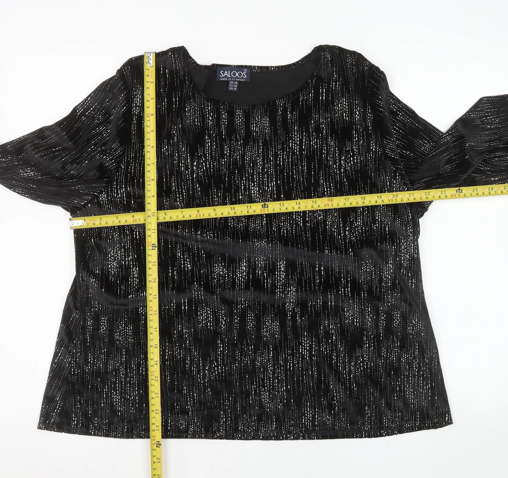 Saloos Women’s Black Glitter Velvet Tunic Blouse Size 20 Long Sleeve - Image 2