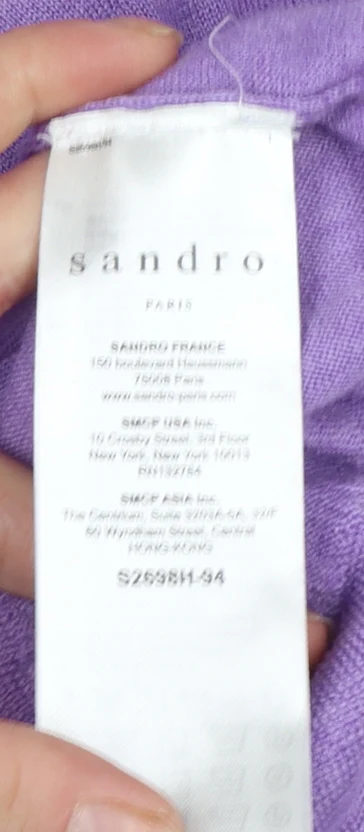 Sandro Women Purple V-Neck Wool Jumper Size 10 - Image 4
