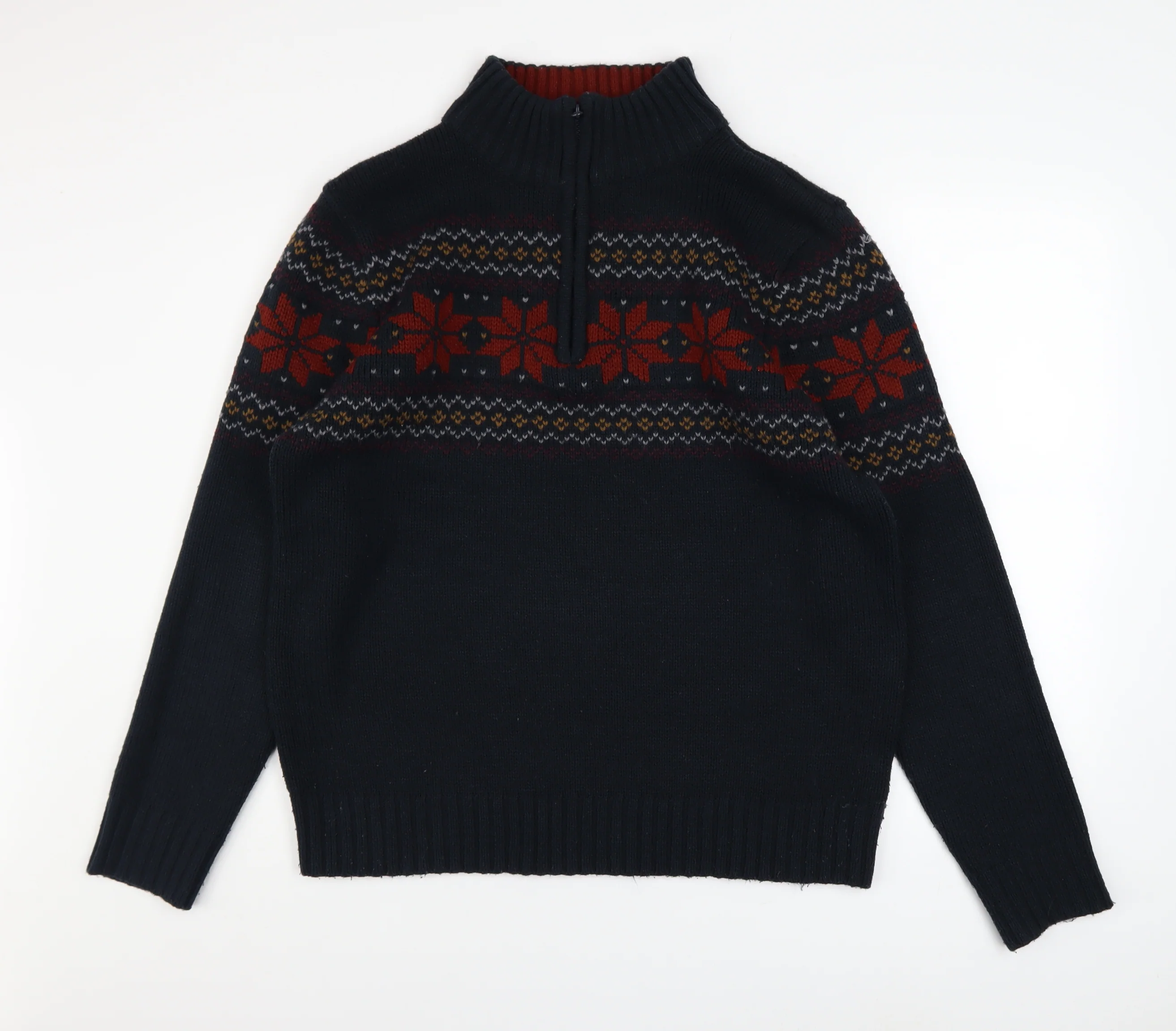 Sandstone Mens Blue Fair Isle 1/2 Zip Winter Jumper Size L