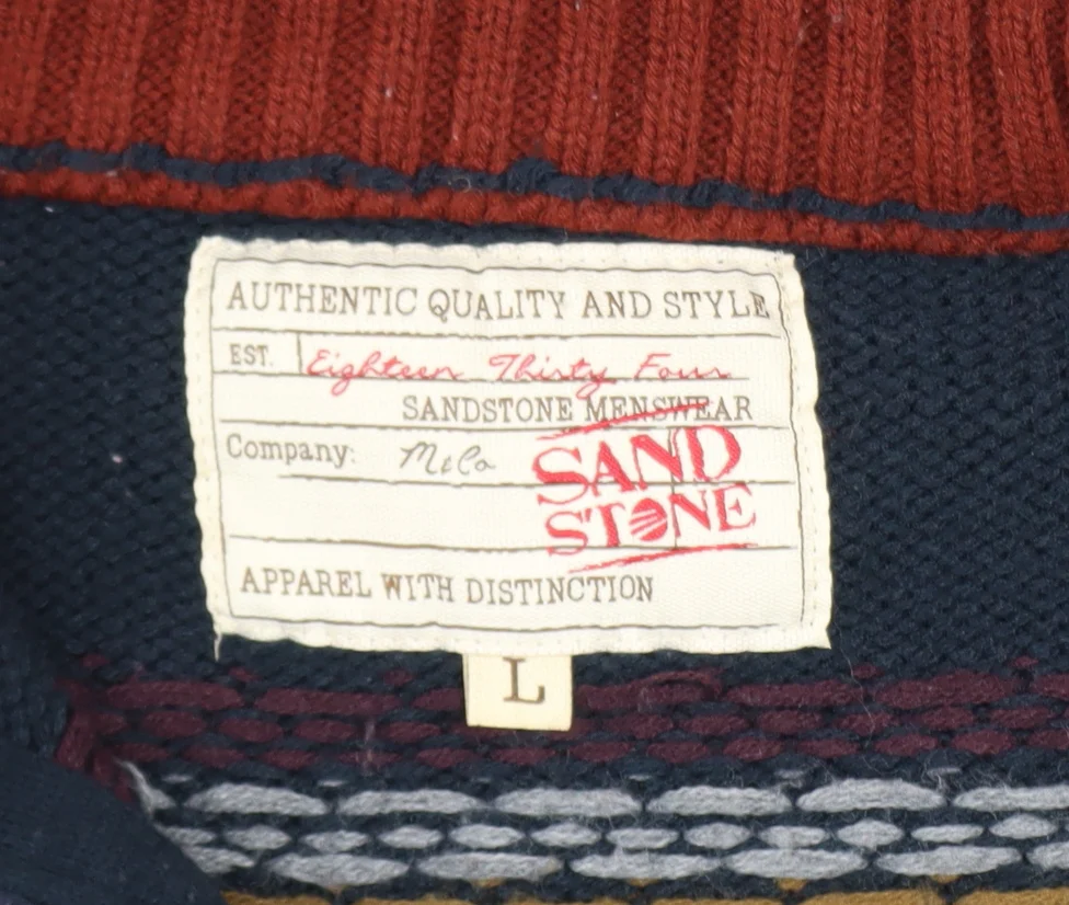 Sandstone Mens Blue Fair Isle 1/2 Zip Winter Jumper Size L - Image 4