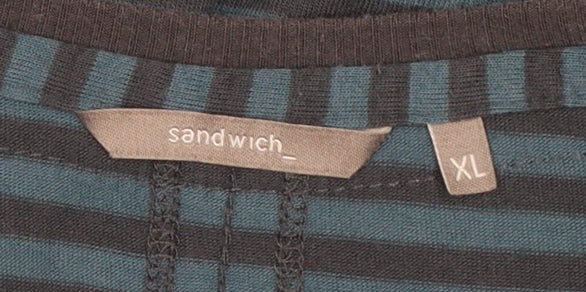 Sandwich Women Blue Striped XL V-Neck Long Sleeve Bodycon Dress - Image 4