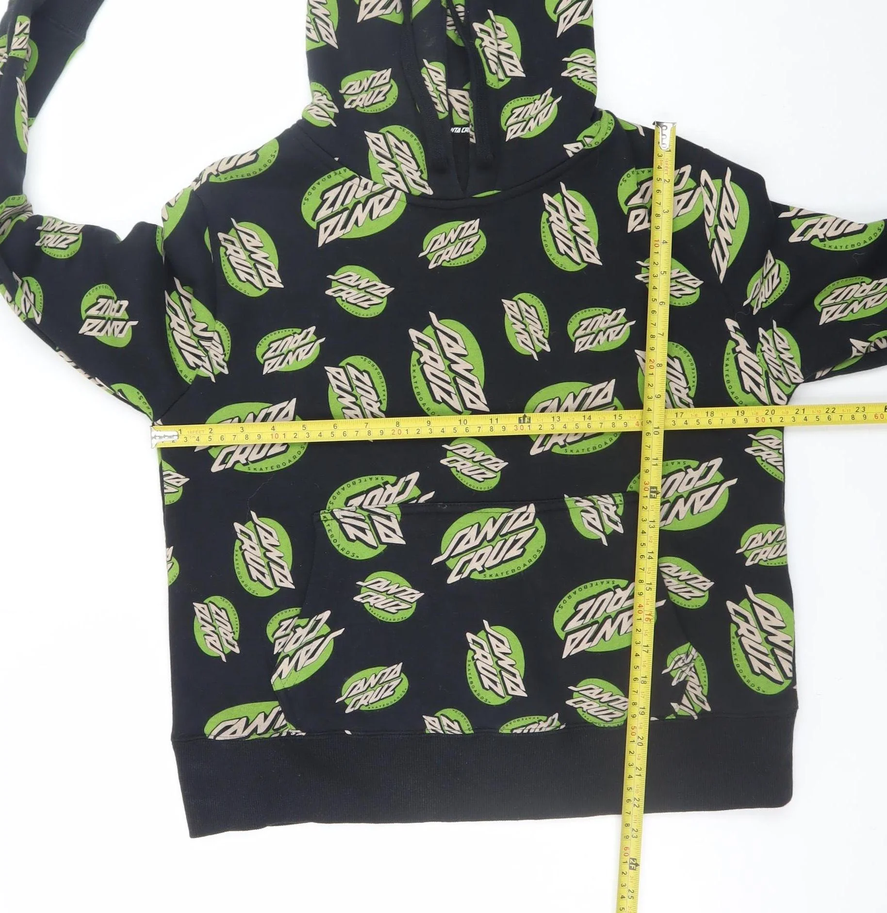 Santa Cruz Women's Black Green Logo Hoodie Size 10 Cotton Blend - Image 2