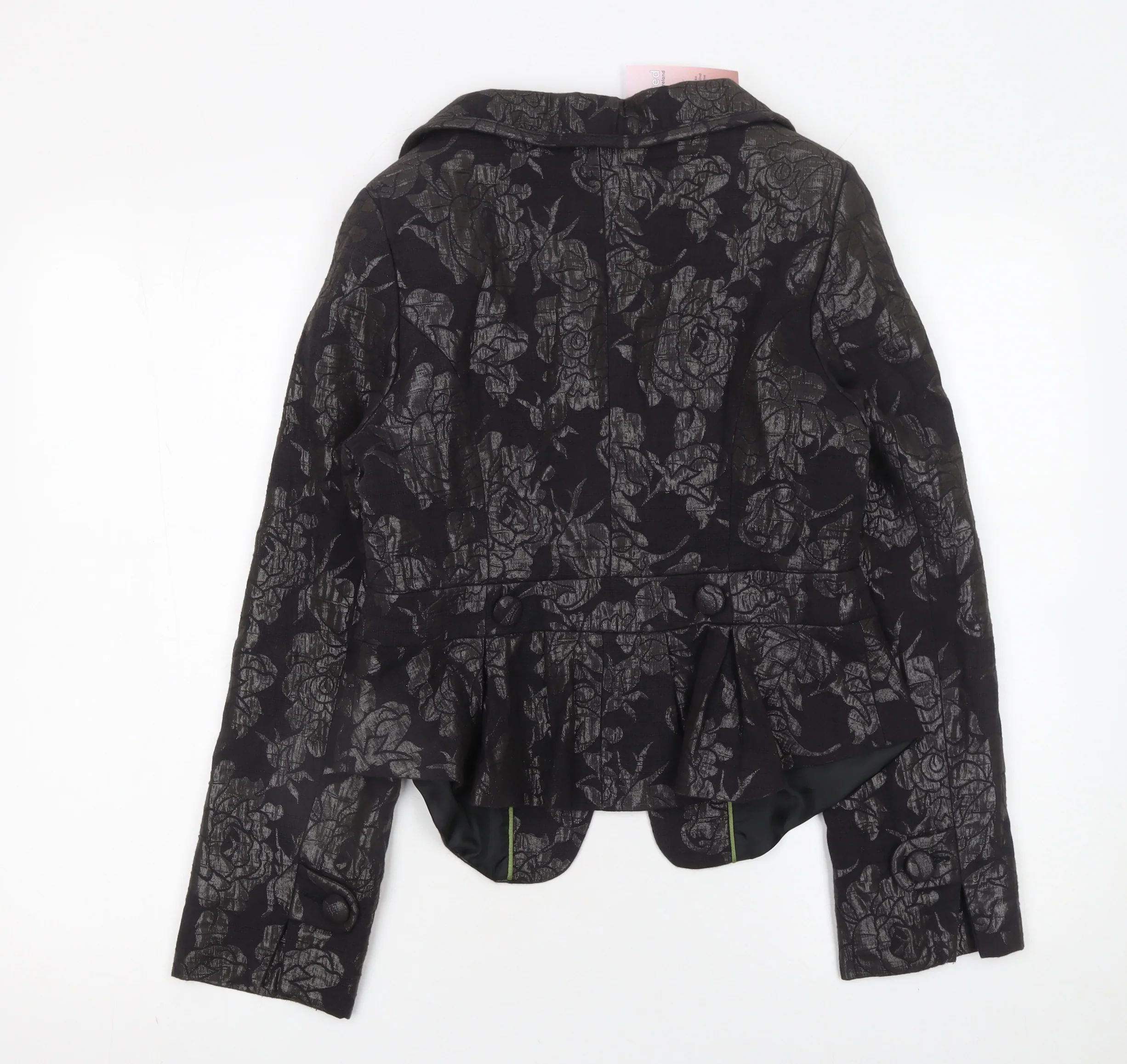 Sasha Womens Black Floral Jacquard Blazer Size 10 Formal Fitted Jacket - Image 3