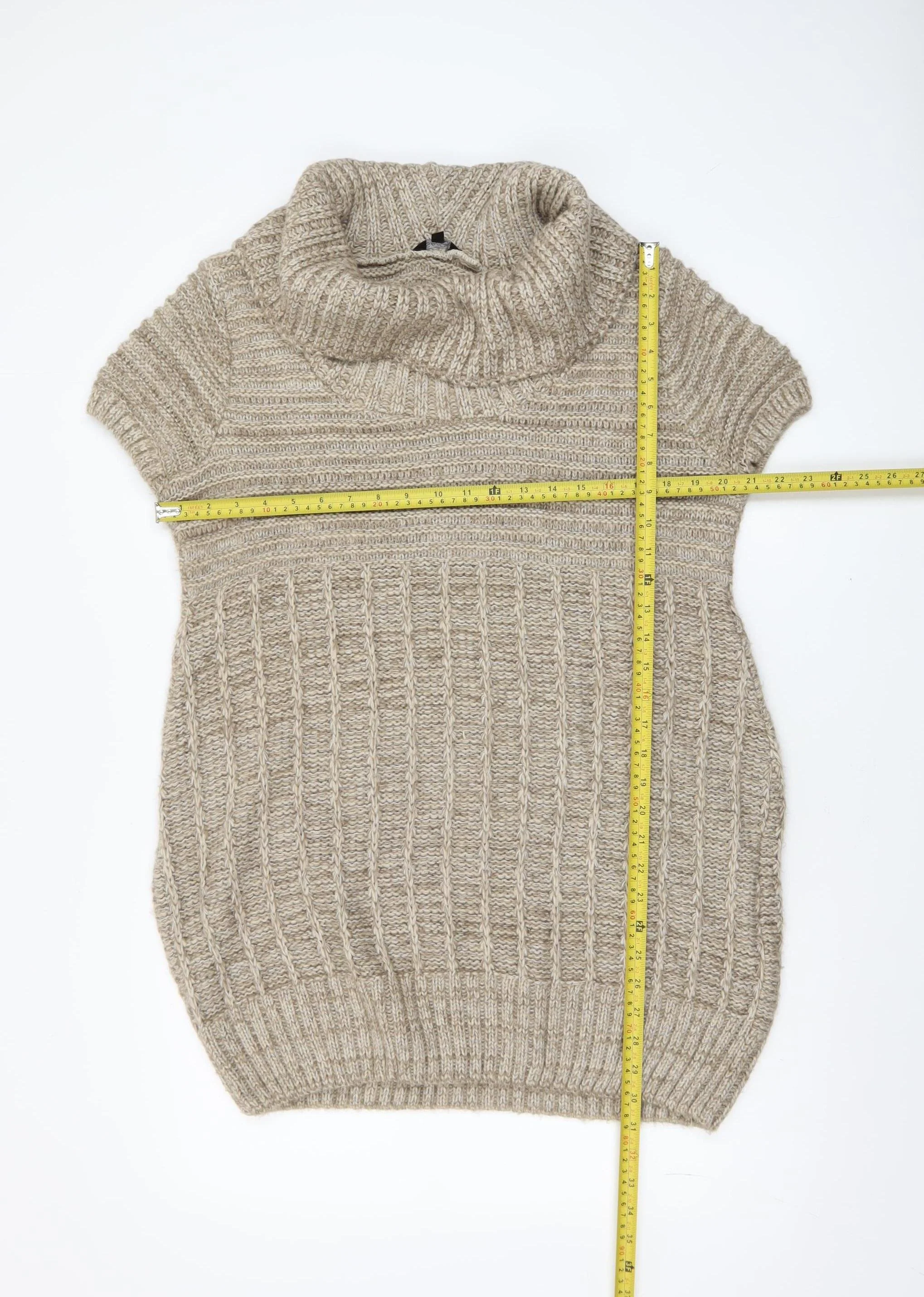 Savida Women Beige Cowl Neck Short Sleeve Cable Knit Jumper Size 16 - Image 2