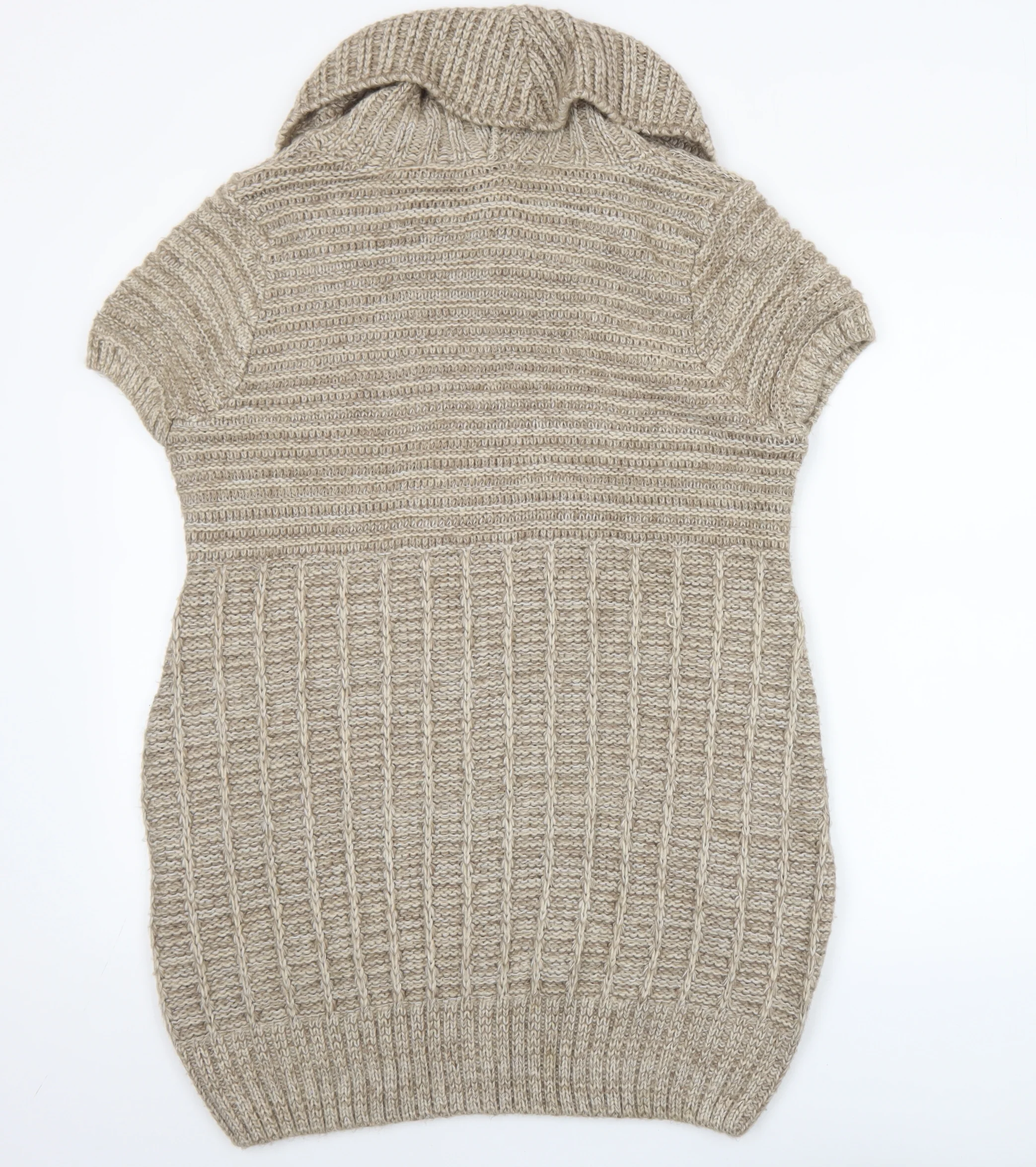 Savida Women Beige Cowl Neck Short Sleeve Cable Knit Jumper Size 16 - Image 3