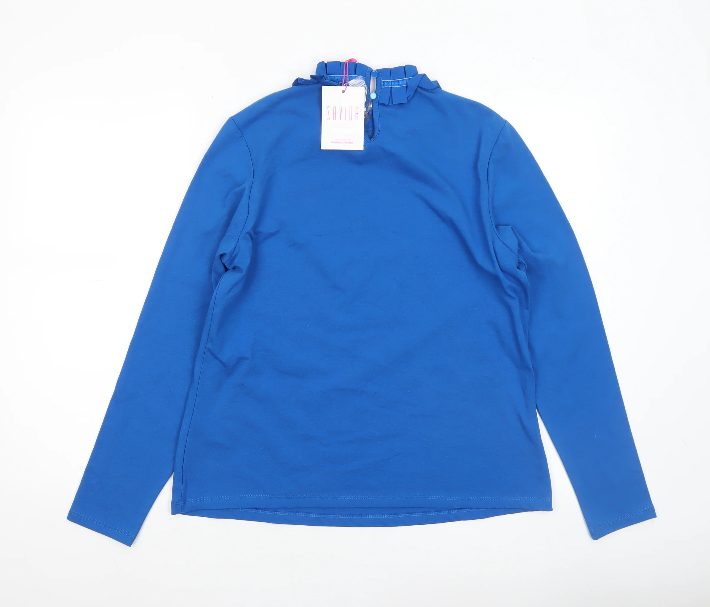Savida Women's Blue Ruffle High Neck Long Sleeve Blouse Size 12 - Image 3