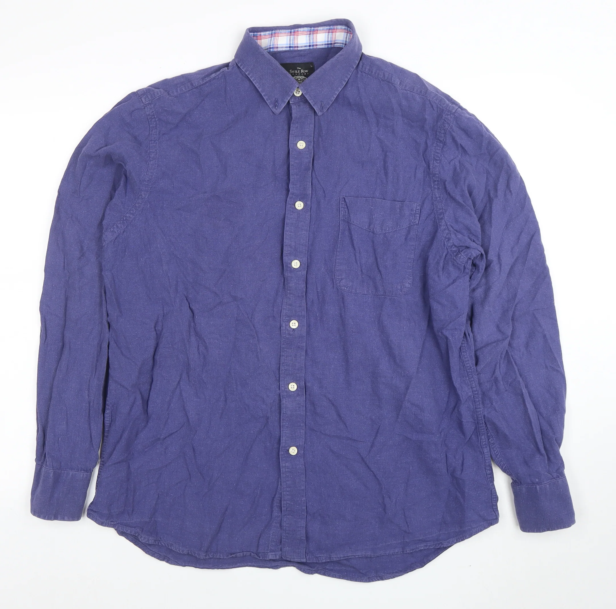 Savile Row Company Men's Blue Linen Cotton Long Sleeve Shirt L