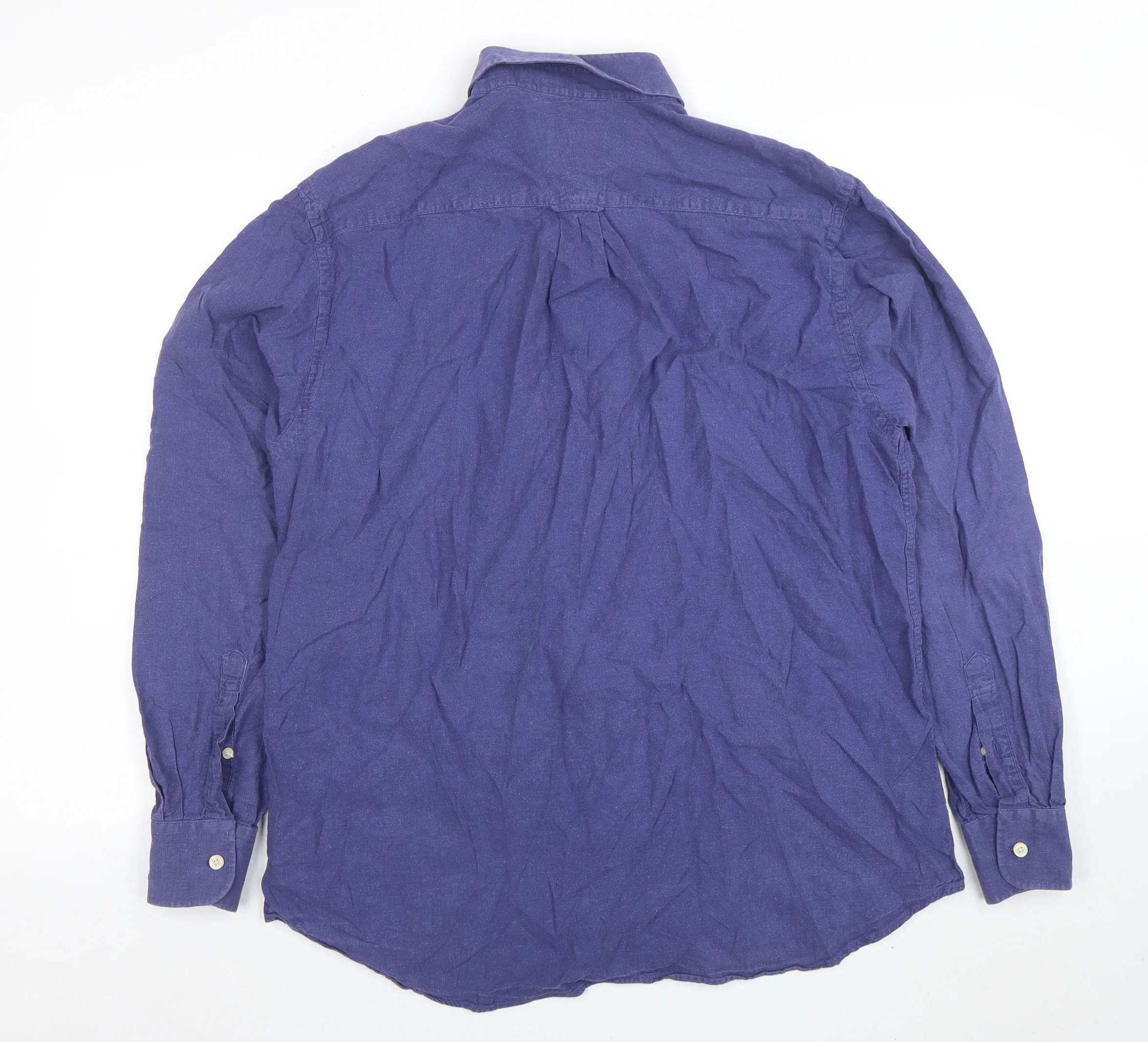 Savile Row Company Men's Blue Linen Cotton Long Sleeve Shirt L - Image 3