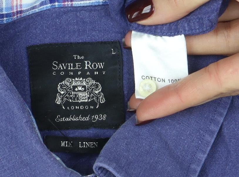 Savile Row Company Men's Blue Linen Cotton Long Sleeve Shirt L - Image 4