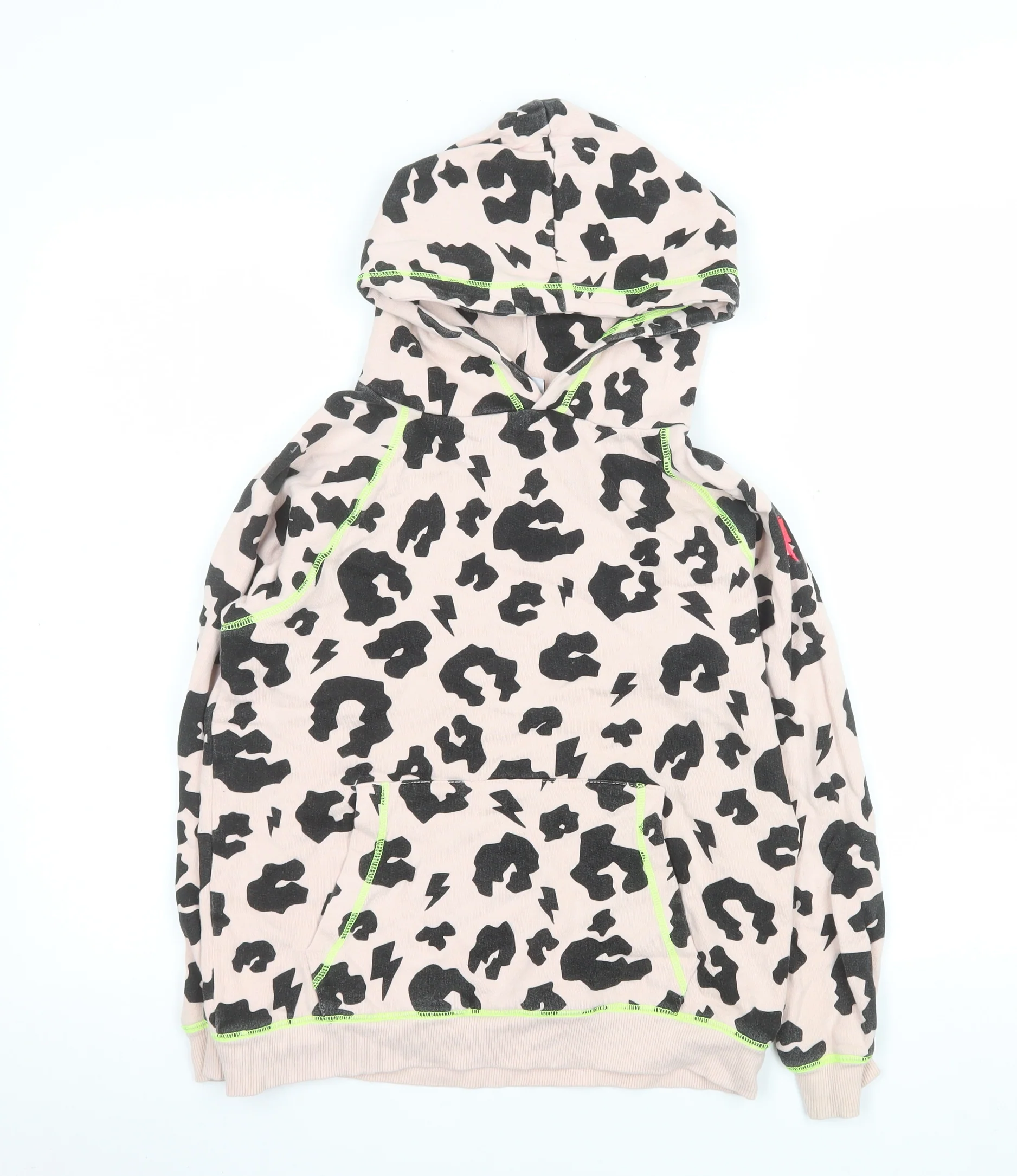 Scamp & Dude Girls Beige Leopard Print Pullover Hoodie 8-9 Years Organic Cotton