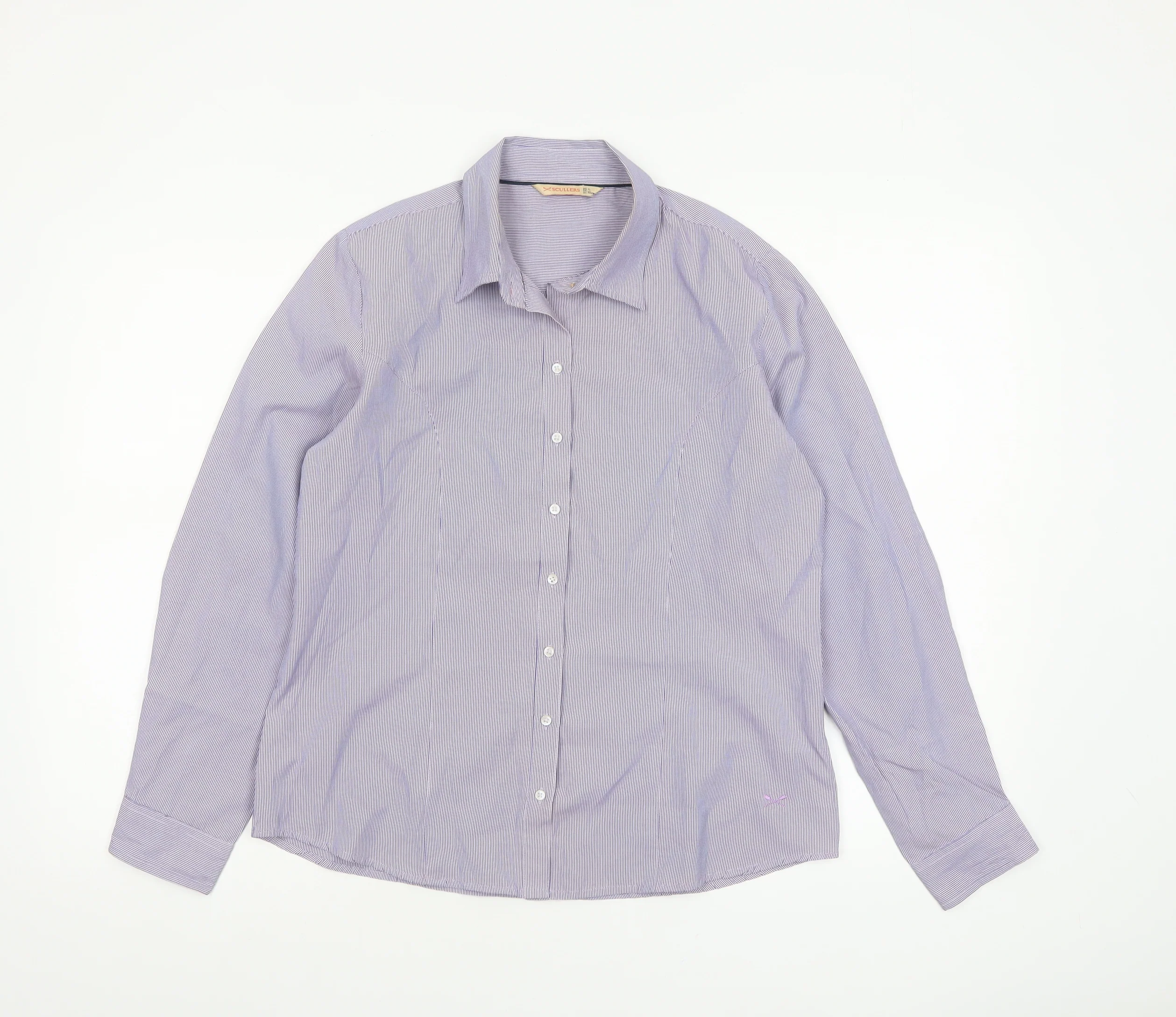 Scullers Women's Purple Check Cotton Blend Long Sleeve Button-Up Shirt L