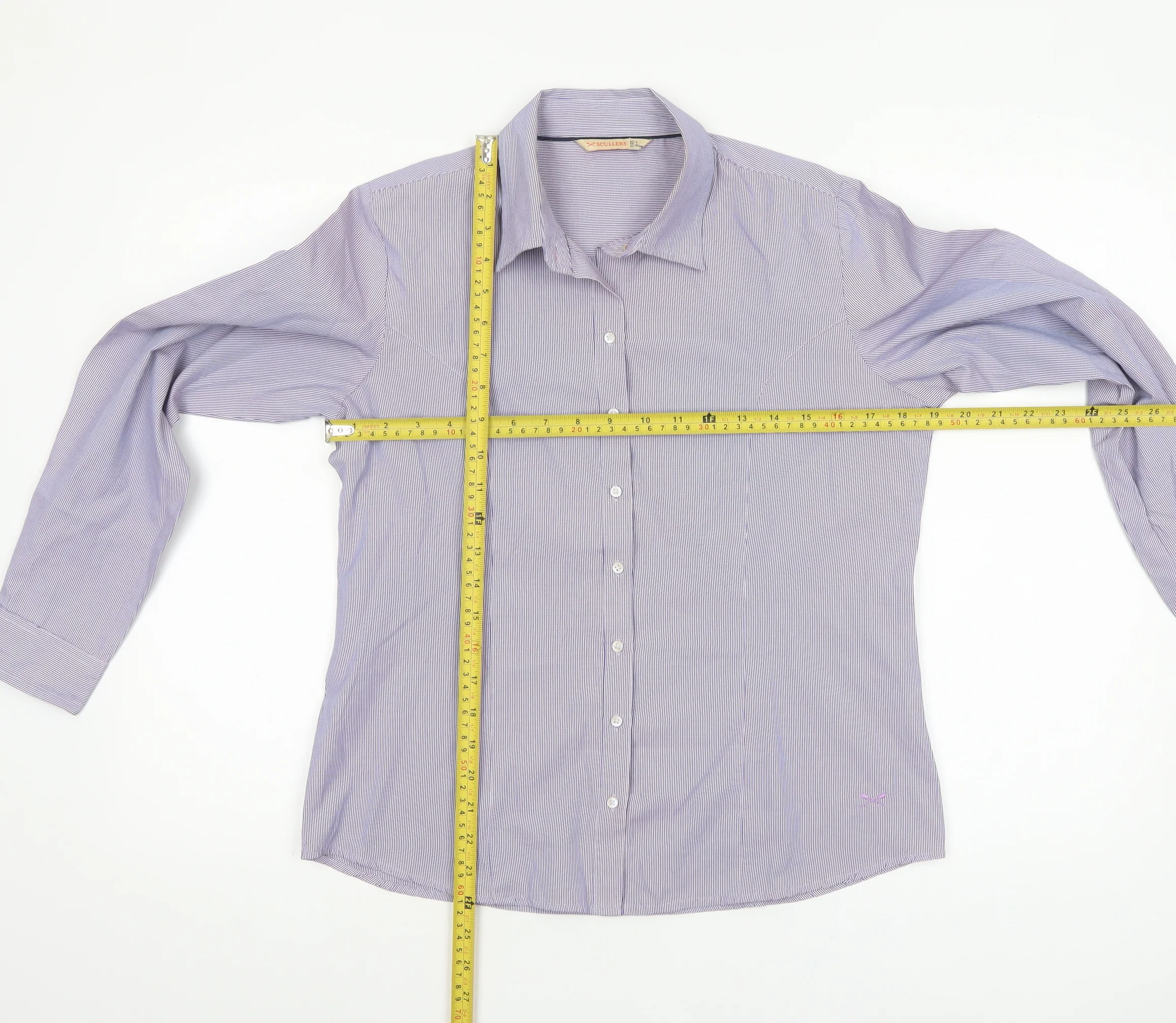 Scullers Women's Purple Check Cotton Blend Long Sleeve Button-Up Shirt L - Image 2