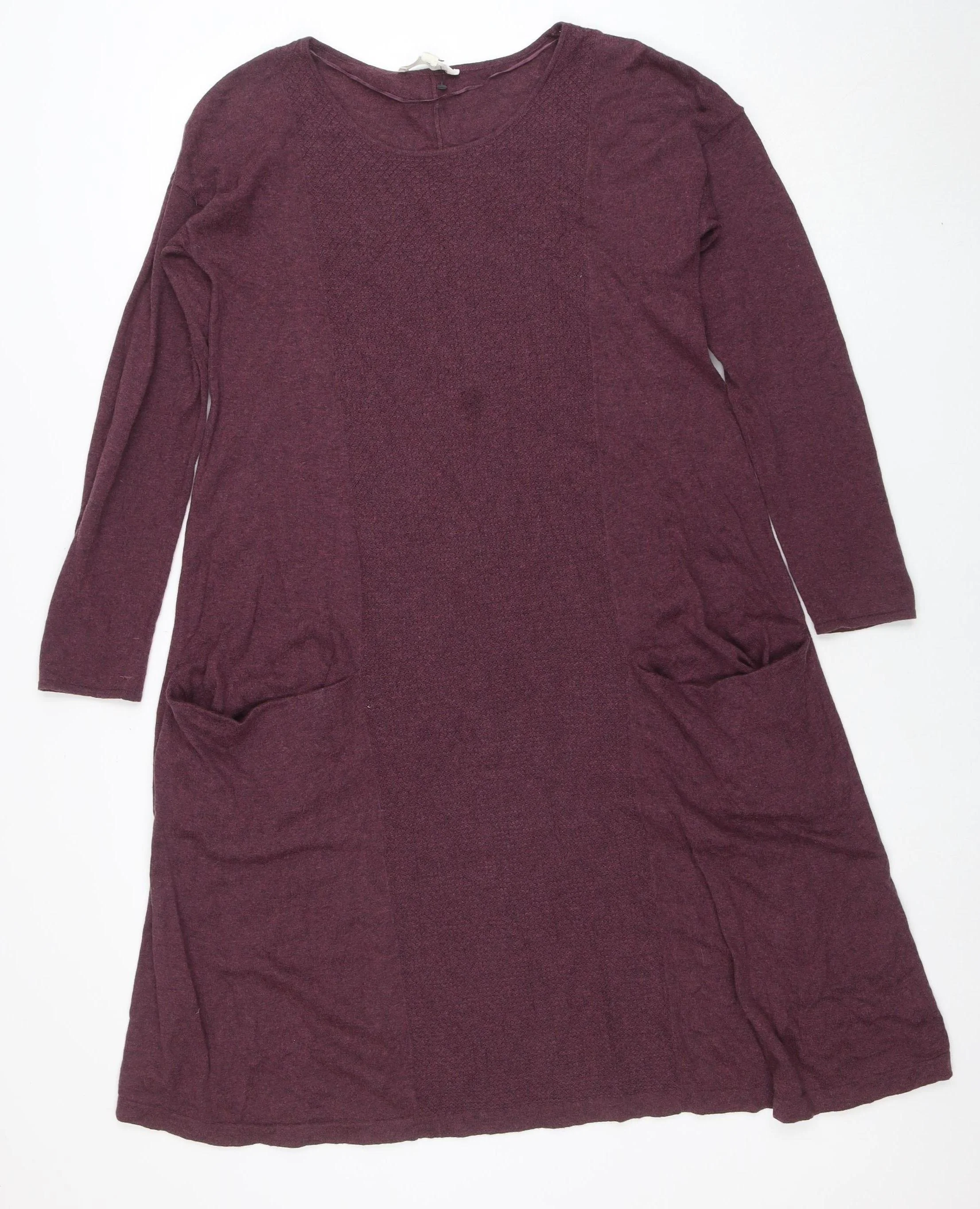 Seasalt Women Purple Size 8 A-Line Knit Cotton Wool Dress
