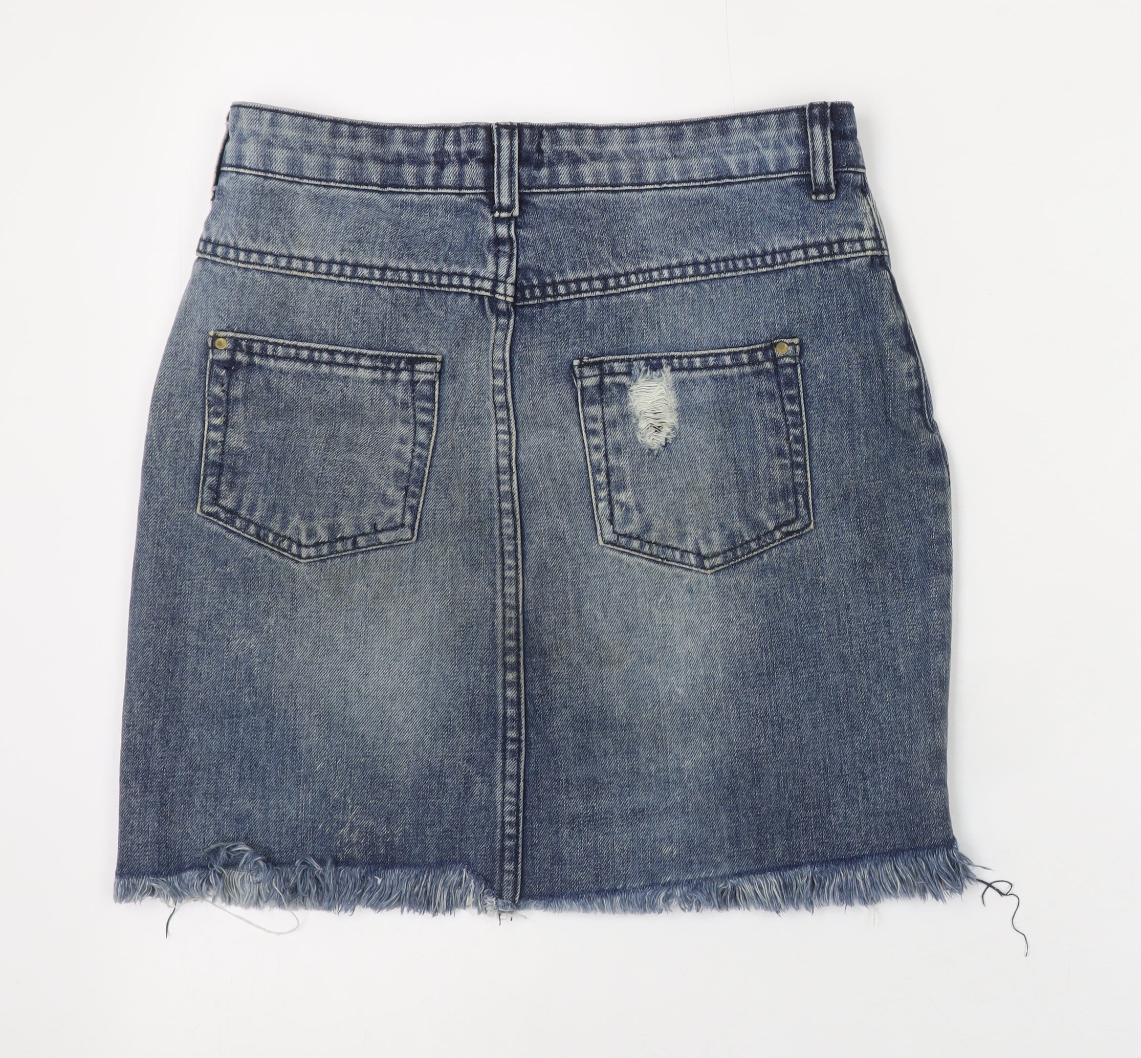 Select Women Blue Denim Short Skirt UK 6 Distressed Raw Hem - Image 3