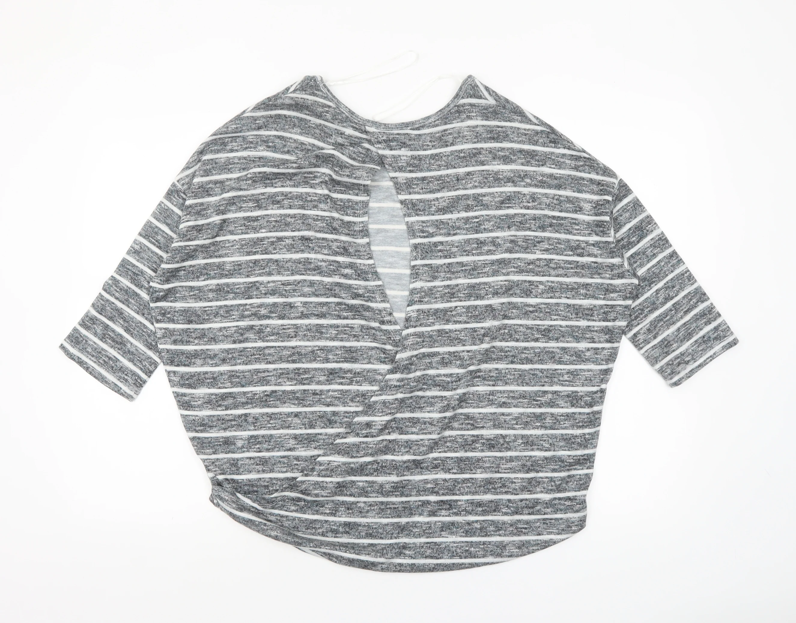 Select Women’s Grey Striped Relaxed Fit 3/4 Sleeve Knit T-Shirt Size 14 - Image 3