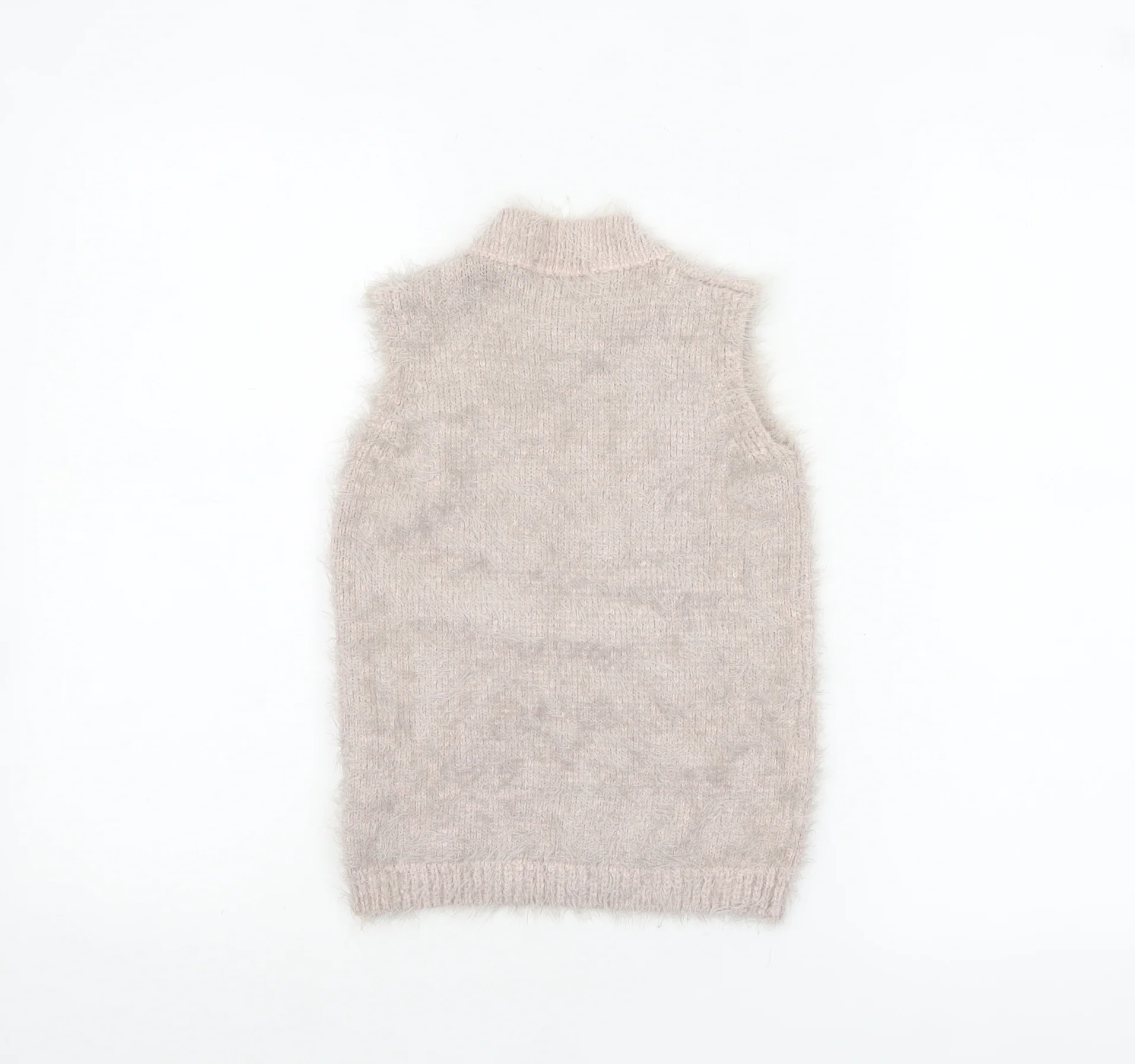 Select Women's Beige Fluffy Sleeveless Mock Neck Knit Vest Jumper Size 8 - Image 3