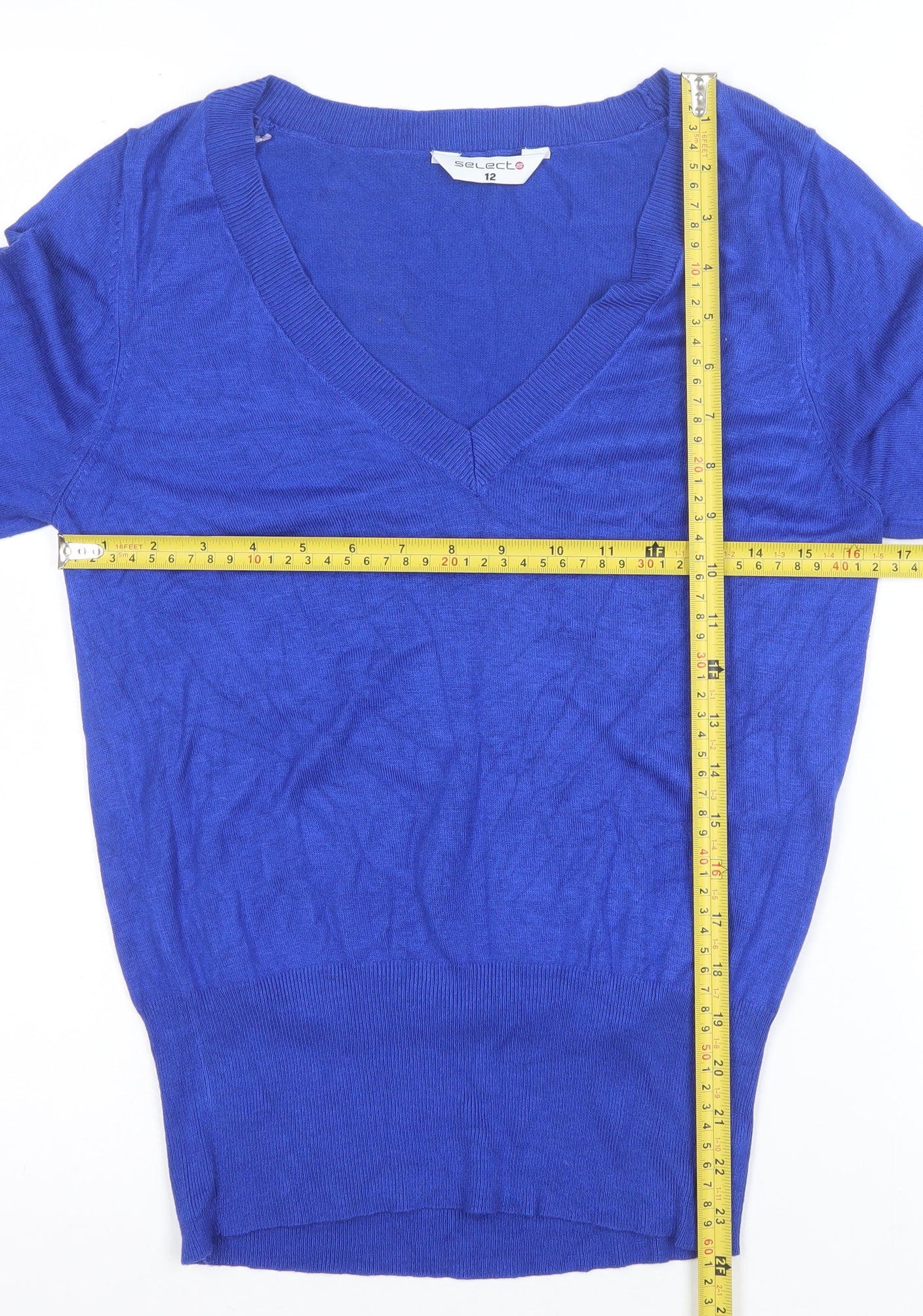 Select Women's Blue V-Neck 3/4 Sleeve Pullover Jumper Size 12 - Image 2